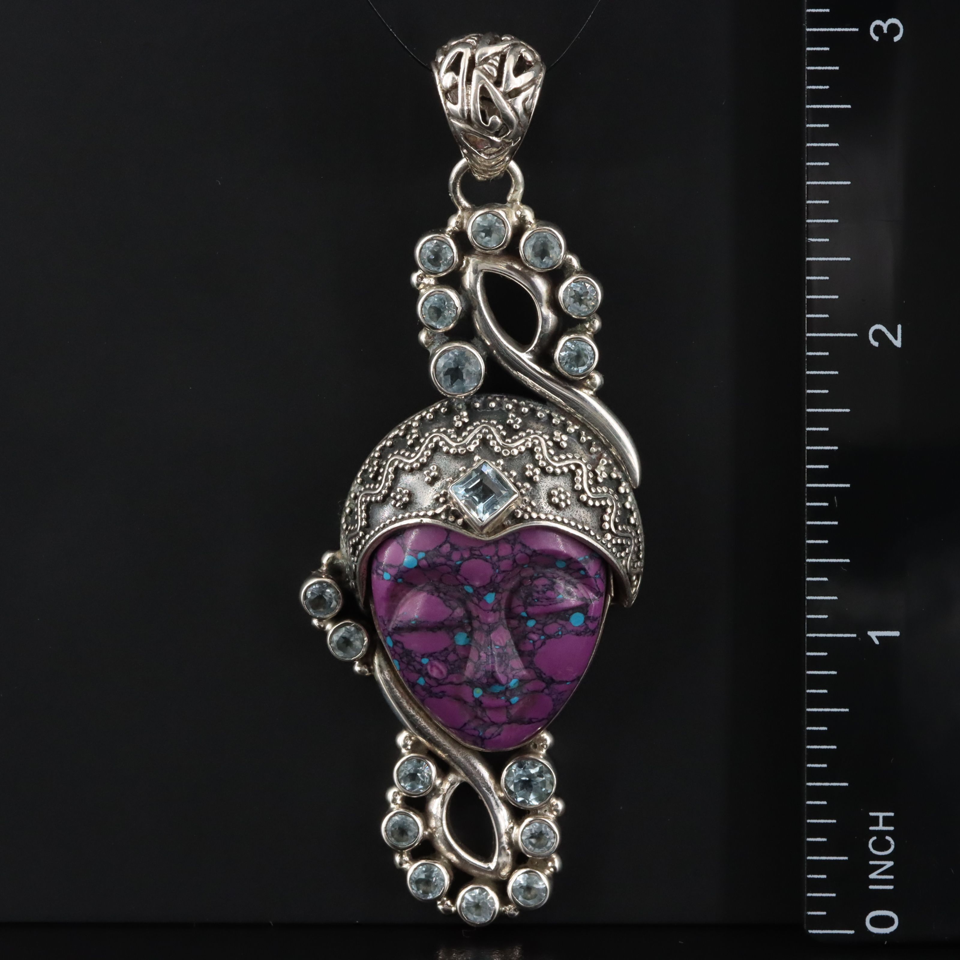 Sterling Topaz and Faux Gemstone Goddess Pendant