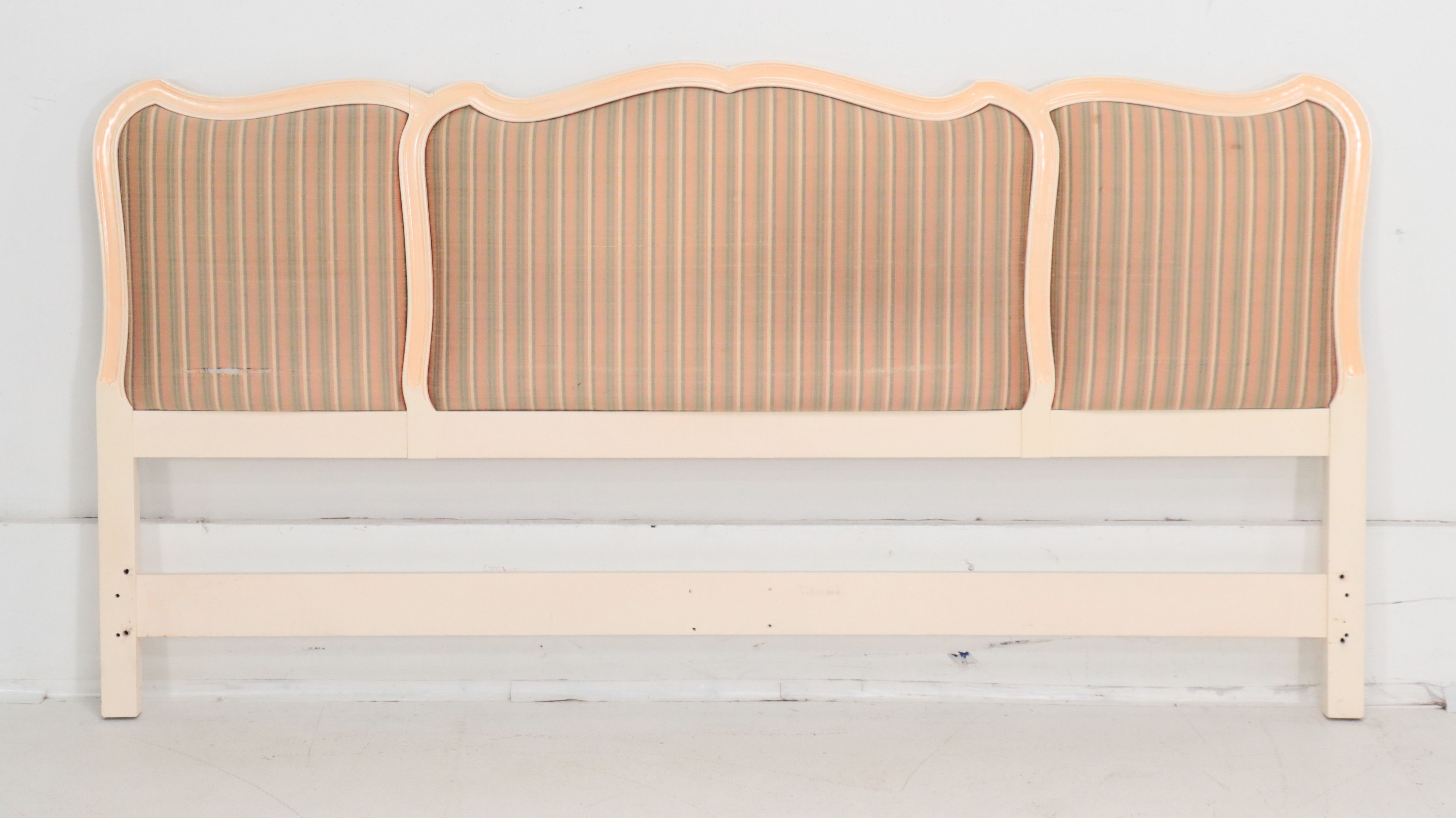 Davis Regency Style Cream Lacquered King Size Headboard with Curule Stool