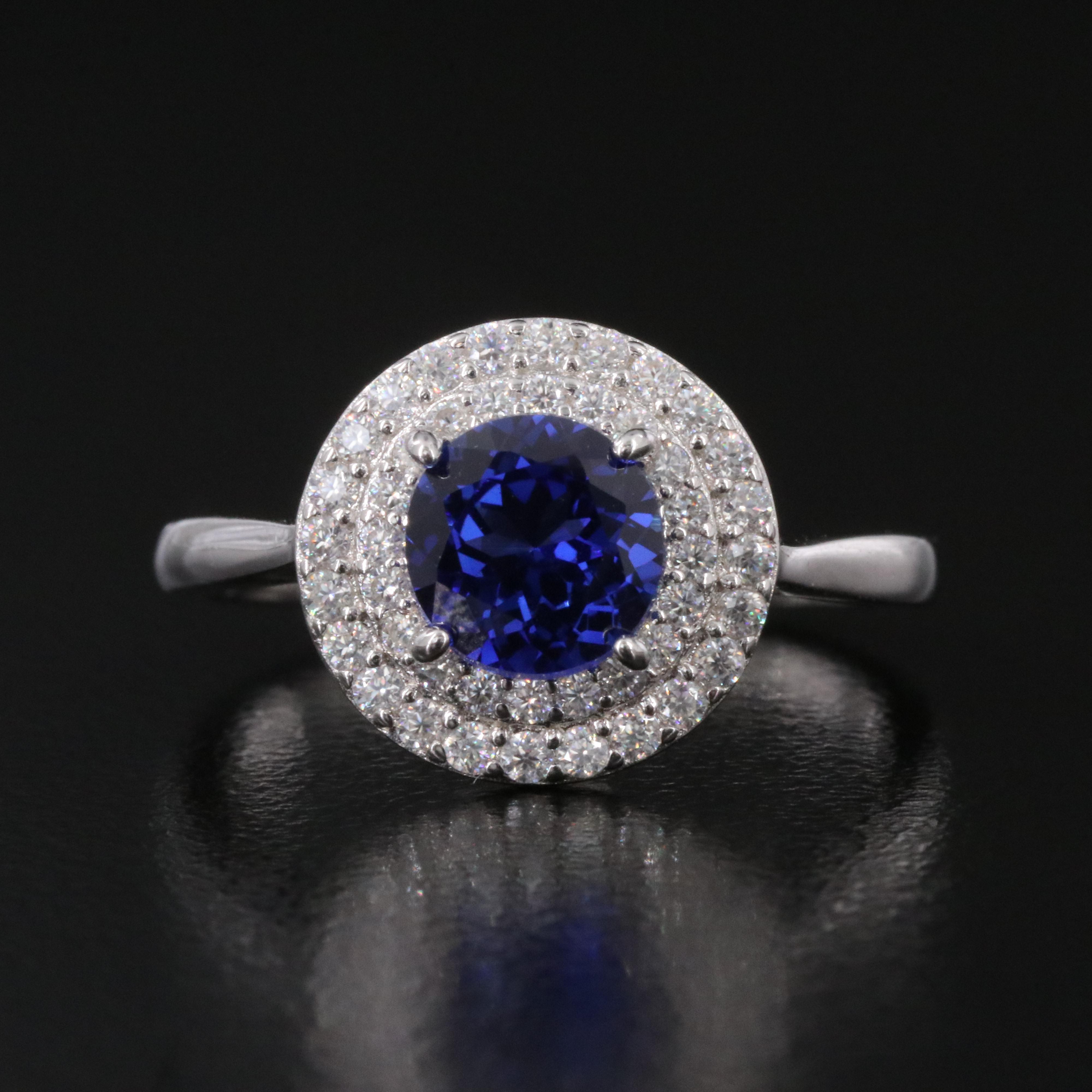 Sterling Sapphire and Moissanite Ring