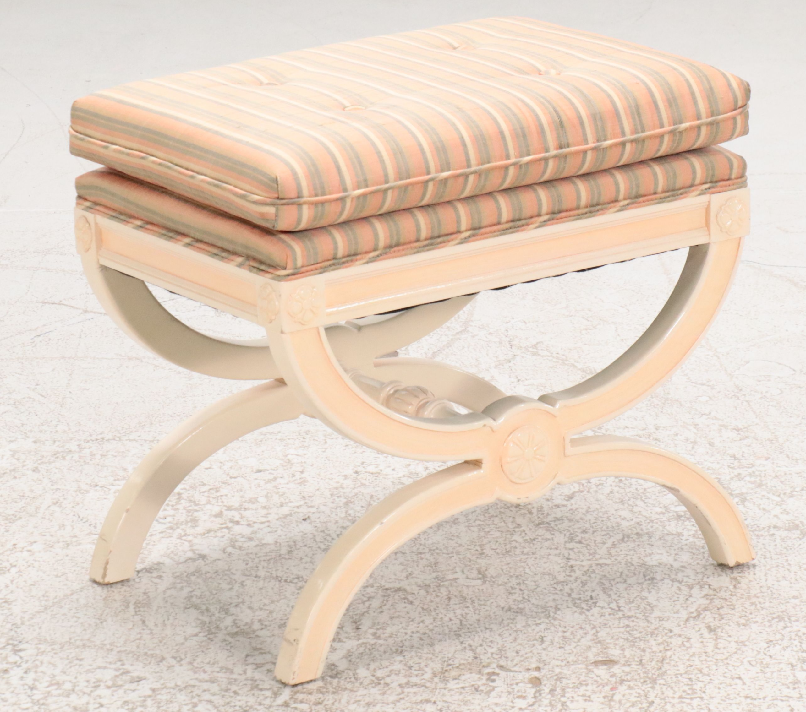 Davis Regency Style Cream Lacquered King Size Headboard with Curule Stool