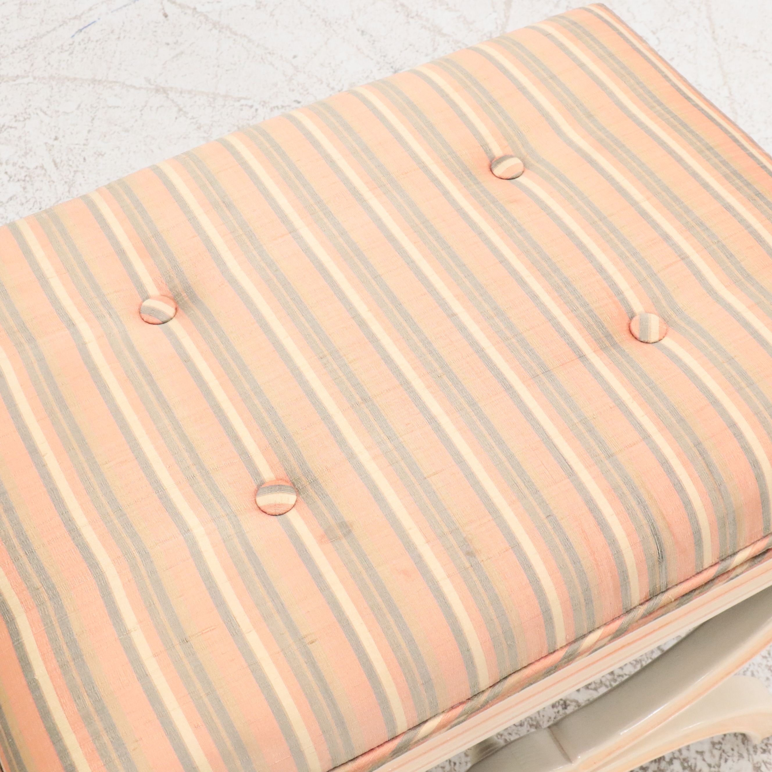 Davis Regency Style Cream Lacquered King Size Headboard with Curule Stool