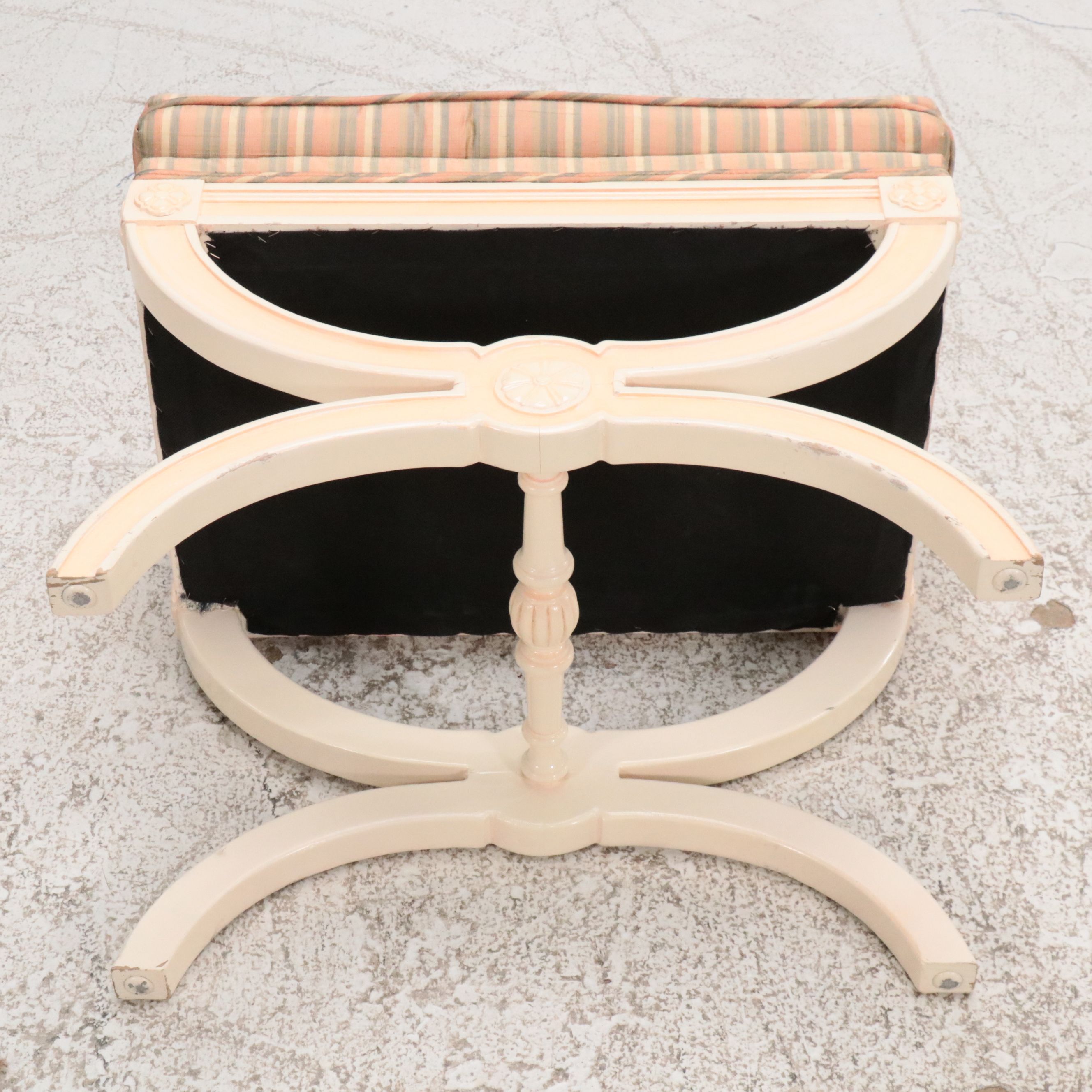 Davis Regency Style Cream Lacquered King Size Headboard with Curule Stool