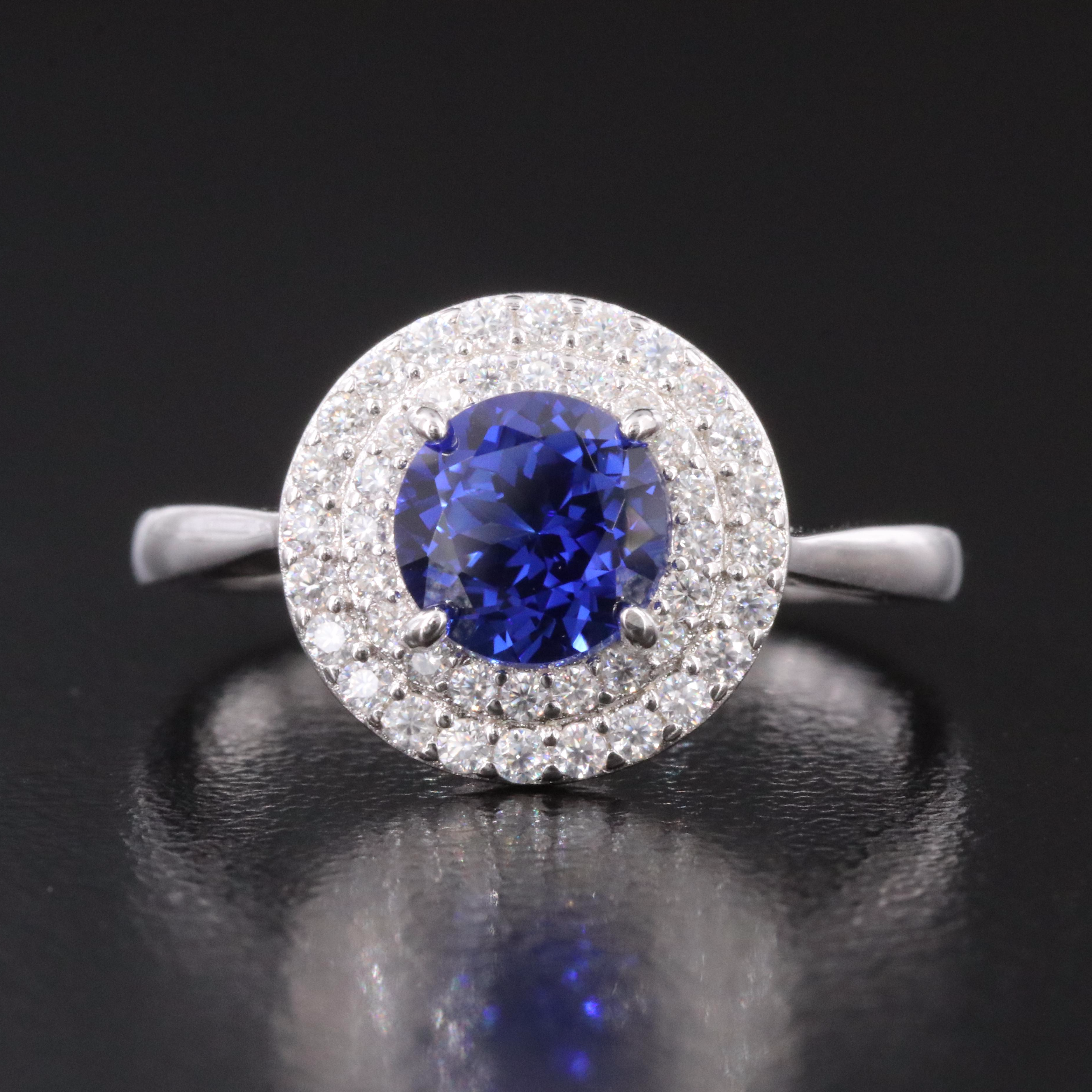 Sterling Sapphire and Moissanite Ring