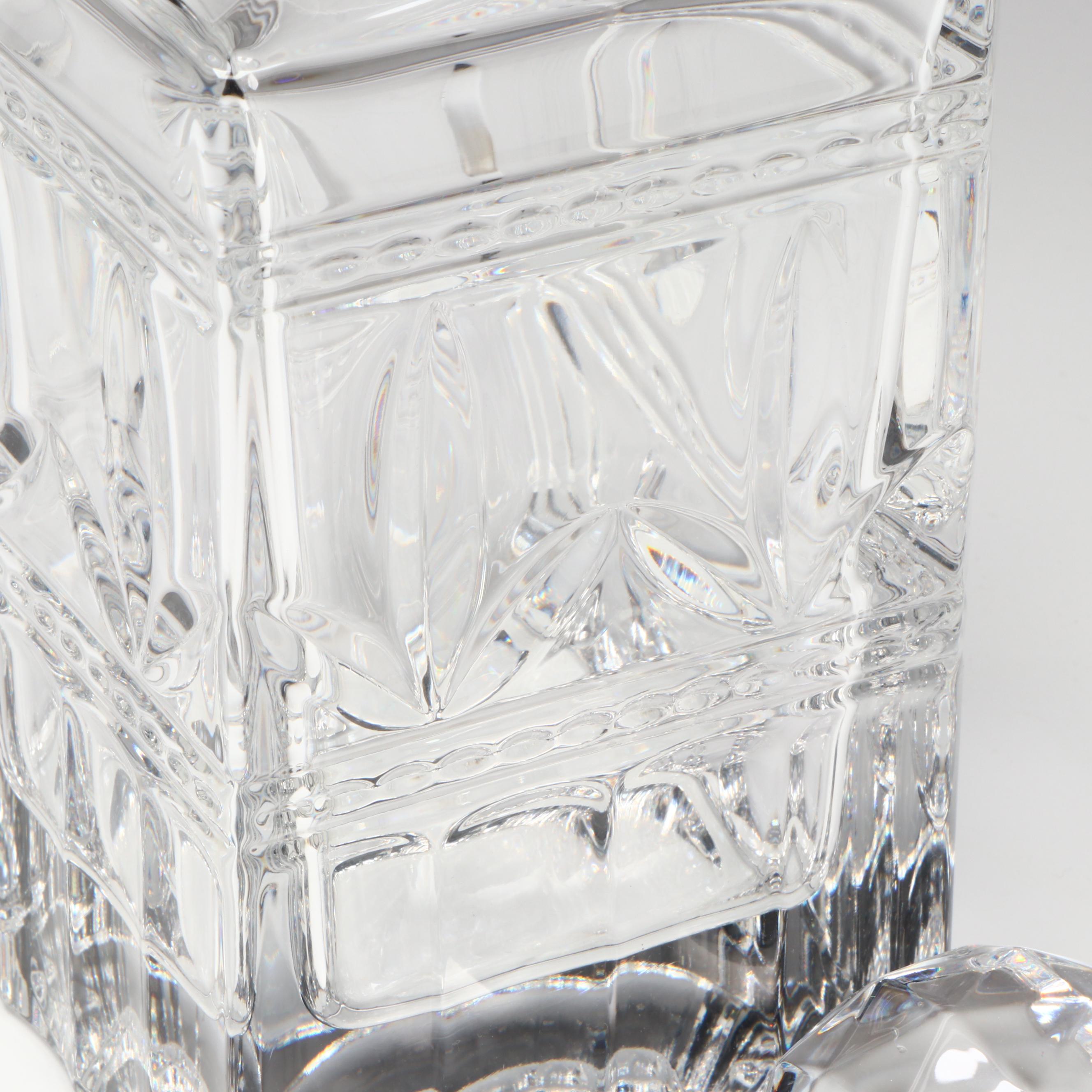 Crystal Decanter, Purple Glass Stemware, and Purple Crystal Rose Bowl