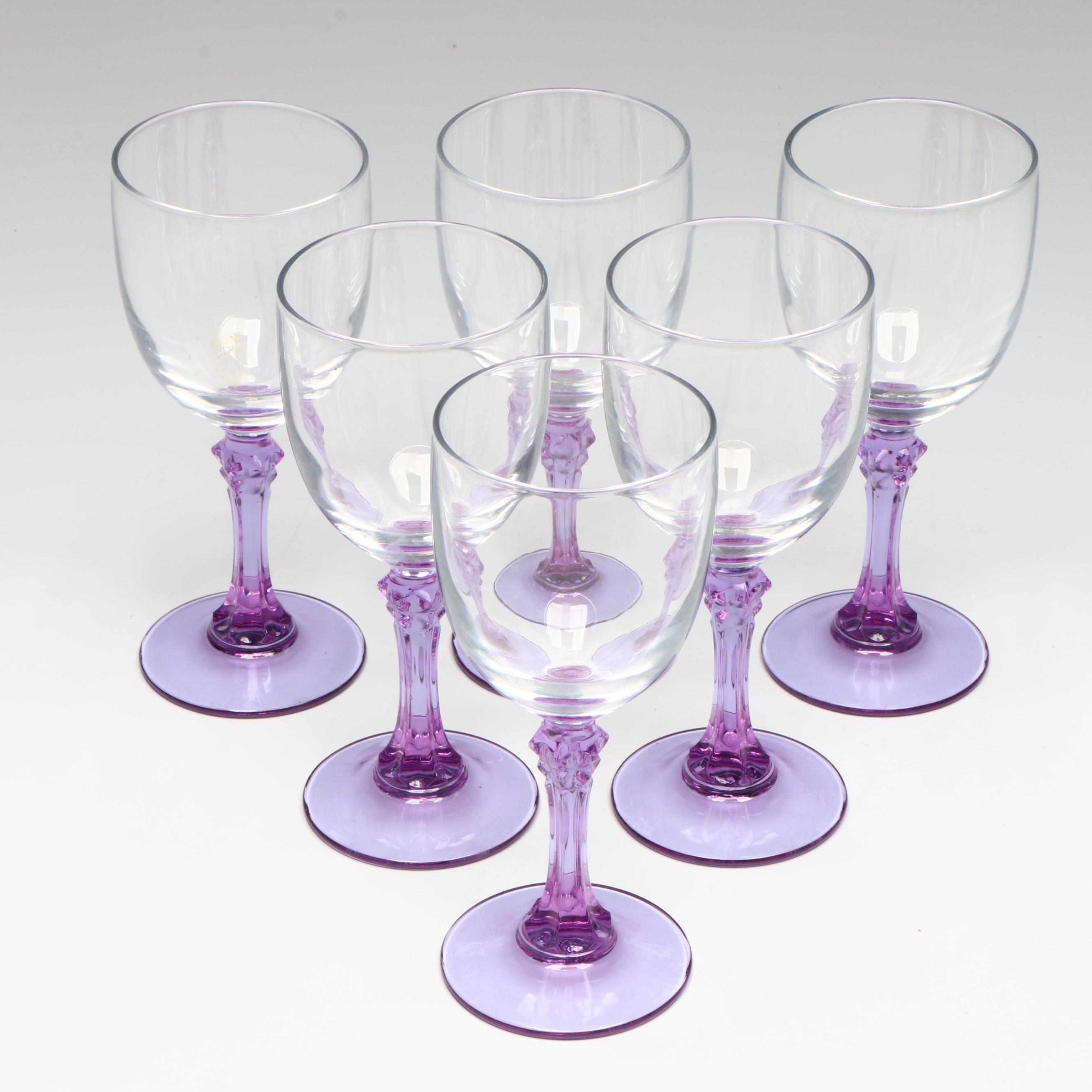 Crystal Decanter, Purple Glass Stemware, and Purple Crystal Rose Bowl