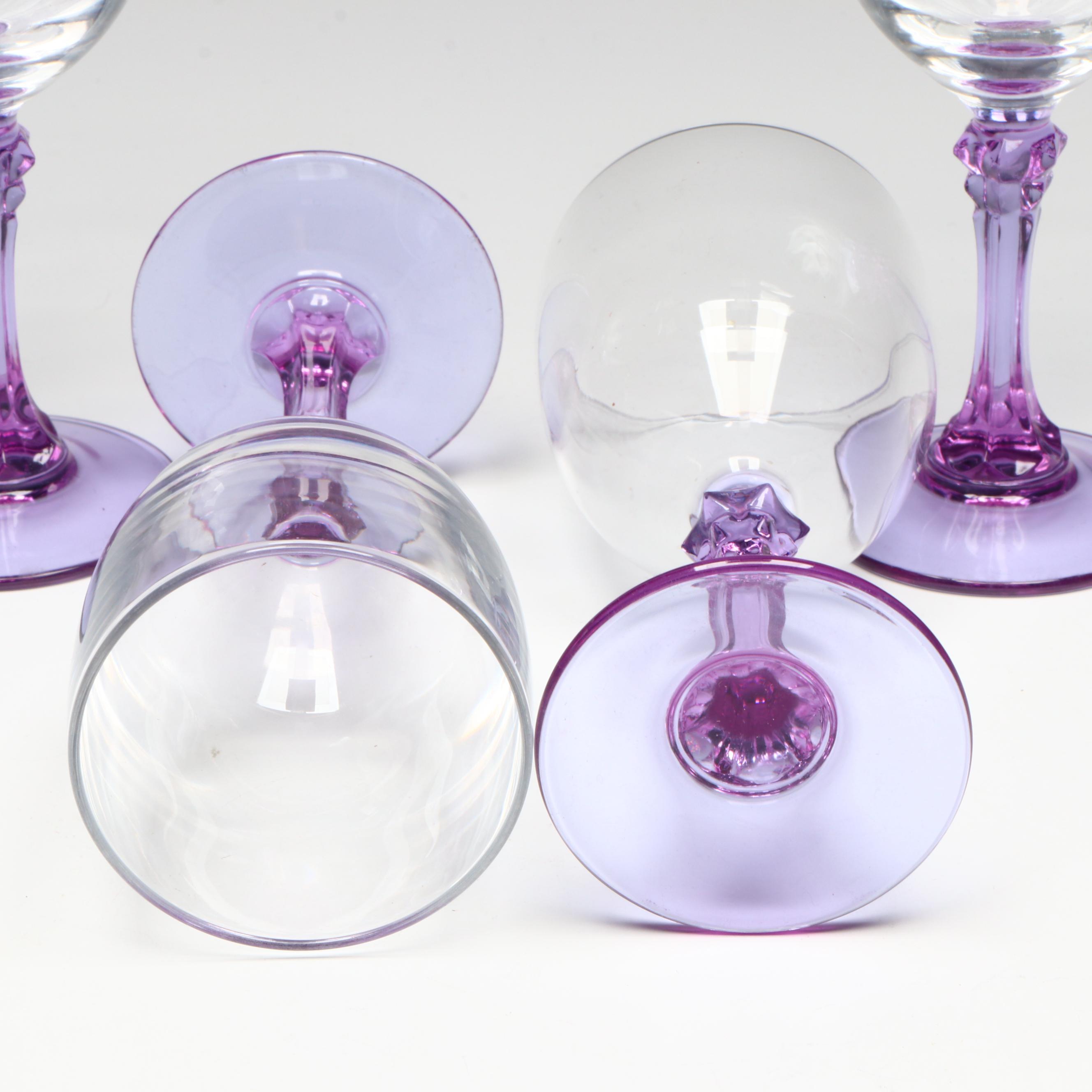Crystal Decanter, Purple Glass Stemware, and Purple Crystal Rose Bowl