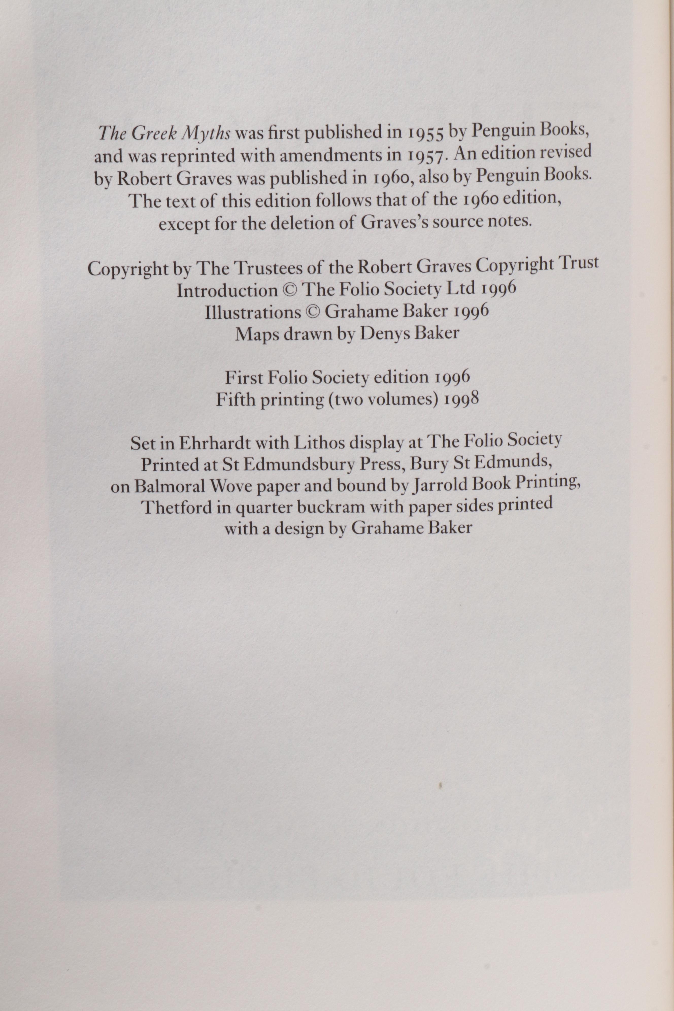 Folio Society First Printing "The Greek Myths" Two-Volume Set by Robert Graves