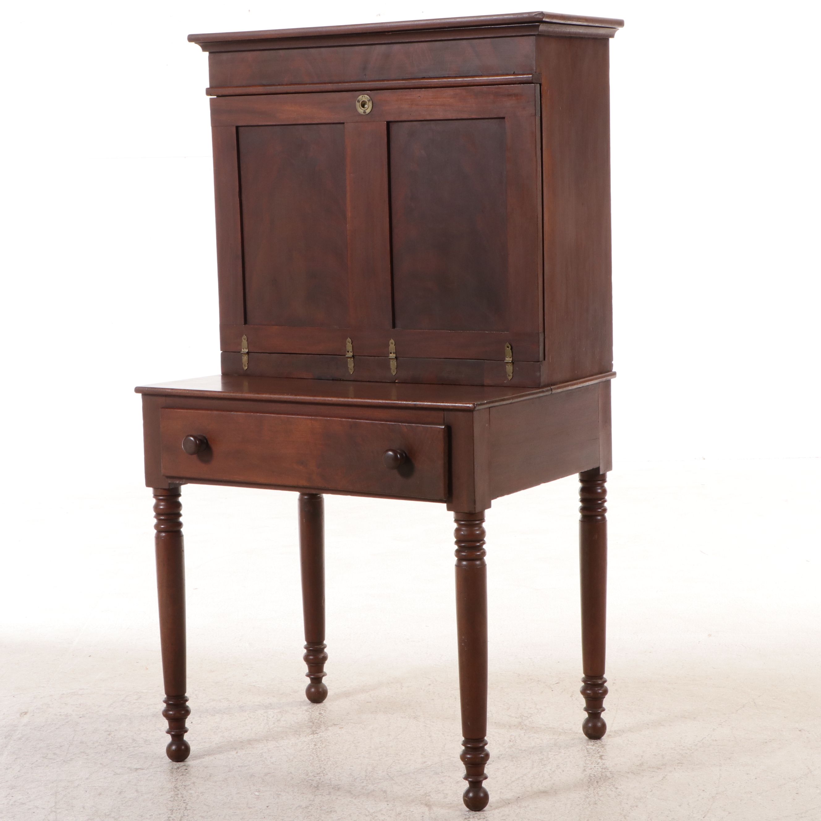 American Sheraton Style Mahogany Plantation Desk, Mid to Late 19th Century