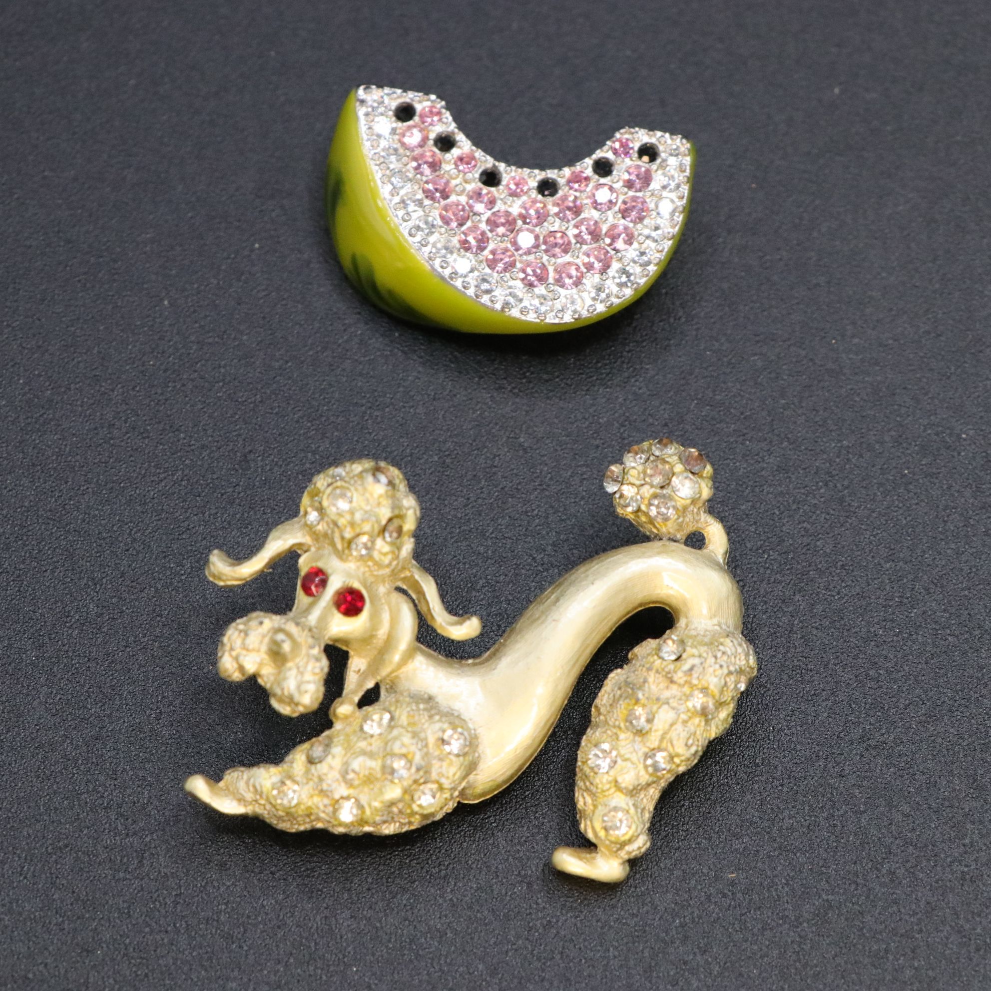 Monet Crystal Rhinestone Poodle with Enamel Watermelon, Peacock & More Brooches