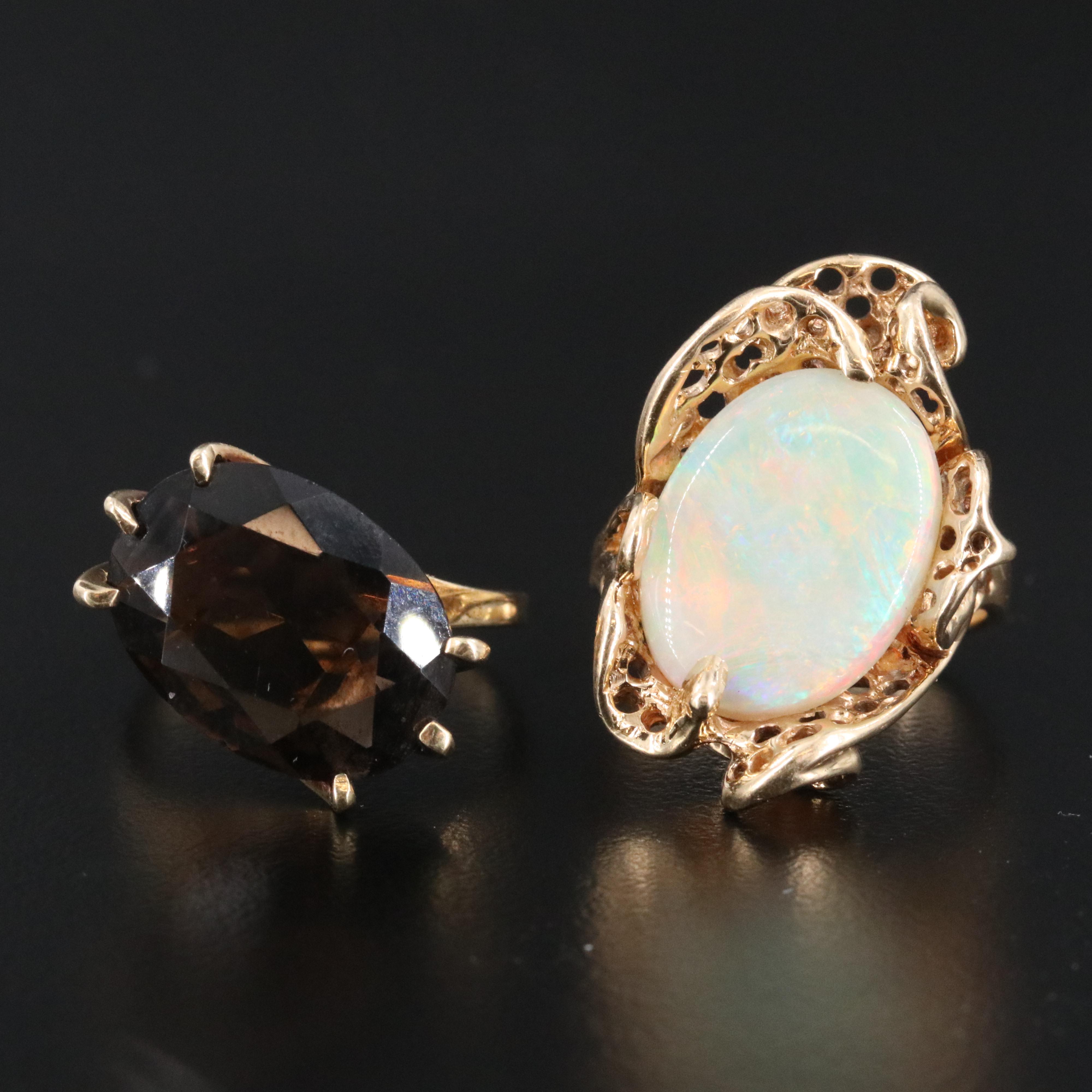 14K Opal and 10K 11.00 CT Smoky Quartz Ring