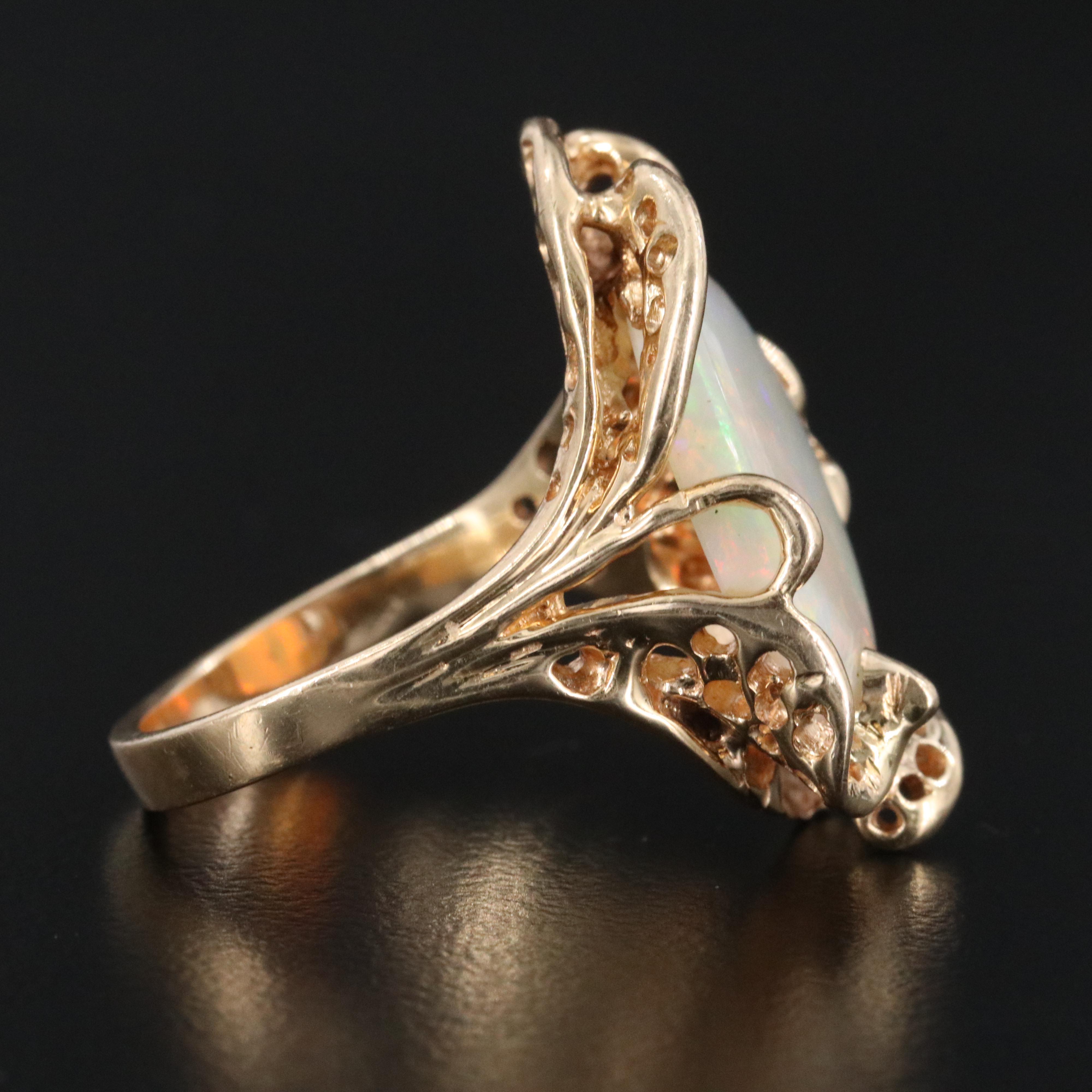 14K Opal and 10K 11.00 CT Smoky Quartz Ring