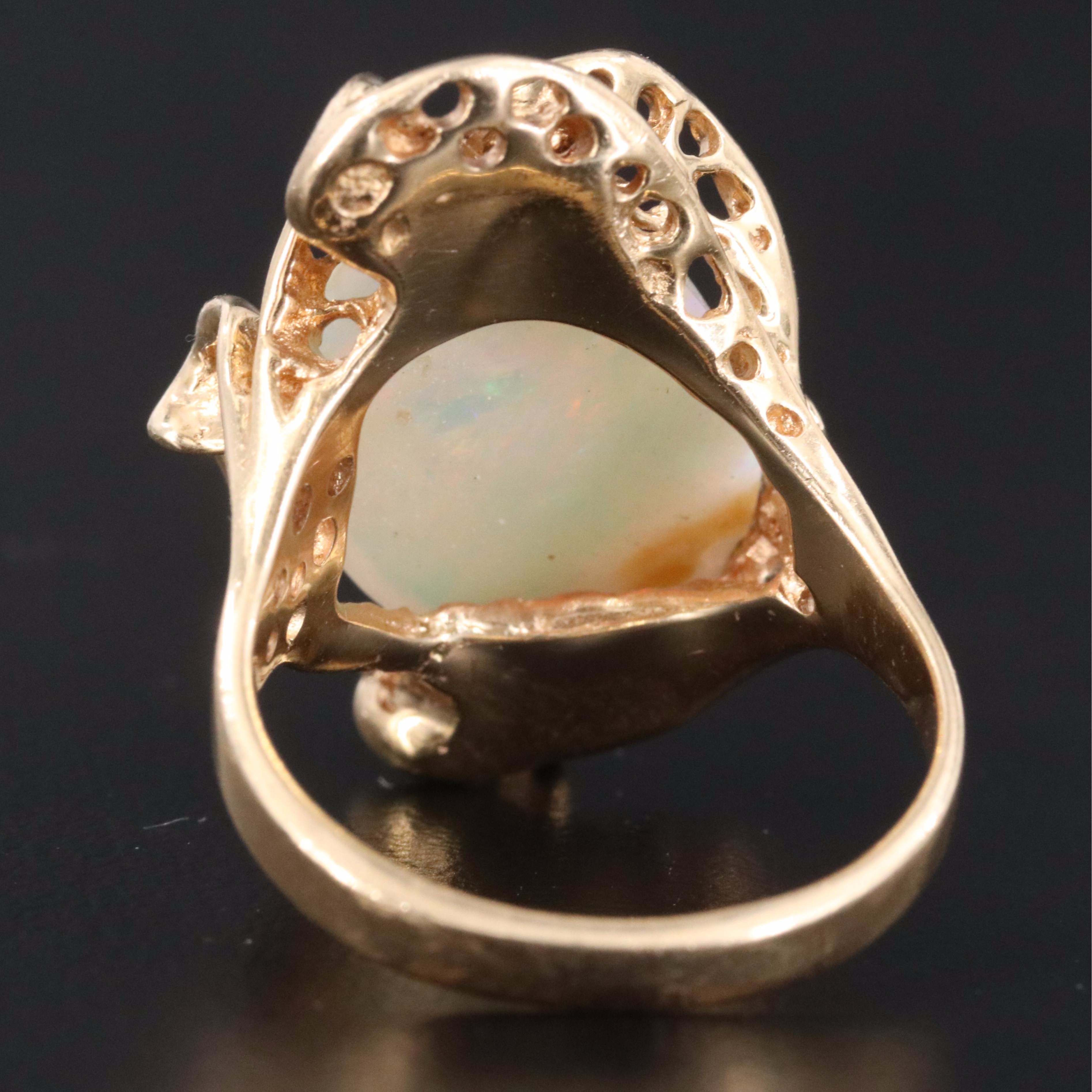 14K Opal and 10K 11.00 CT Smoky Quartz Ring