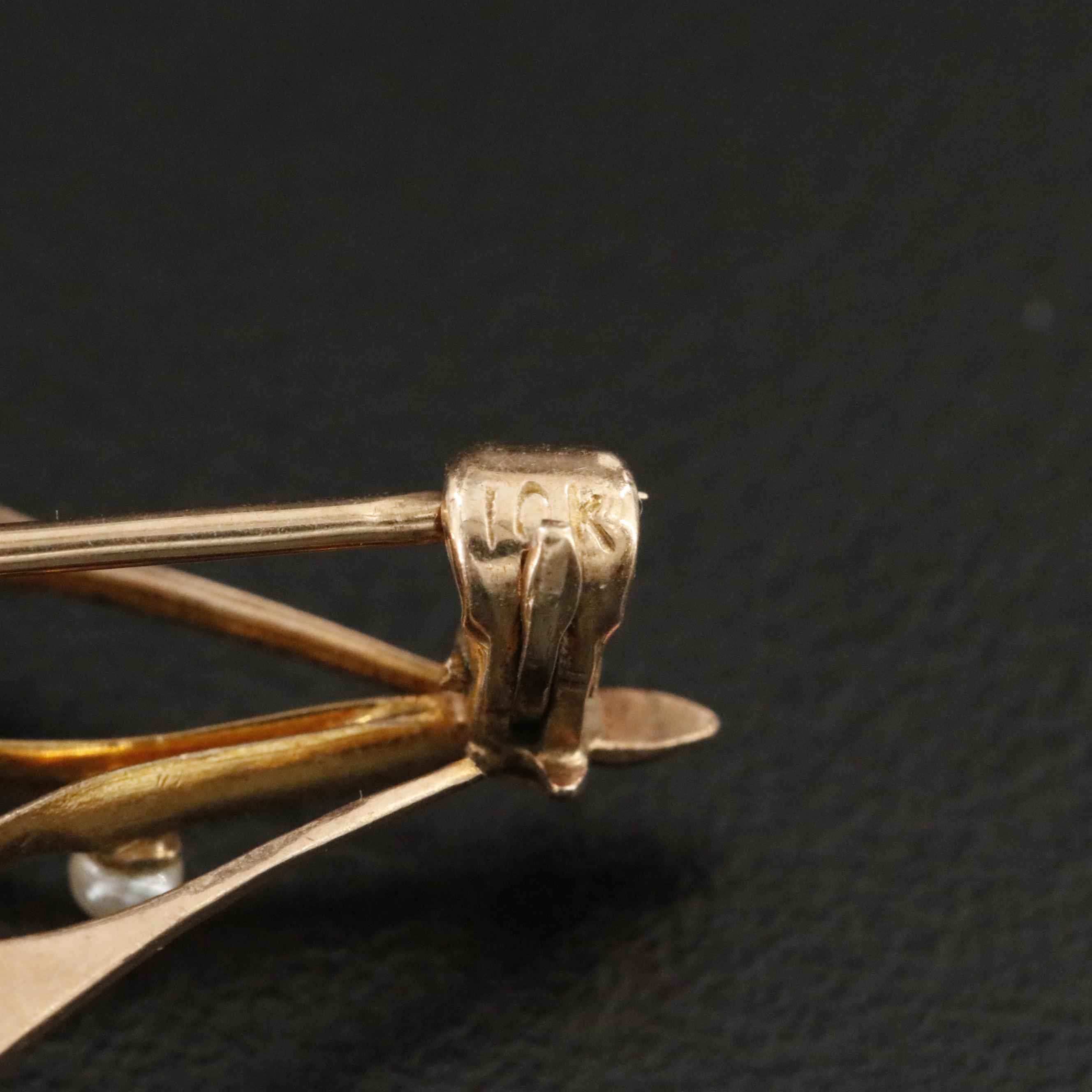 Art Nouveau 10K Garnet Glass Doublet and Seed Pearl Pin