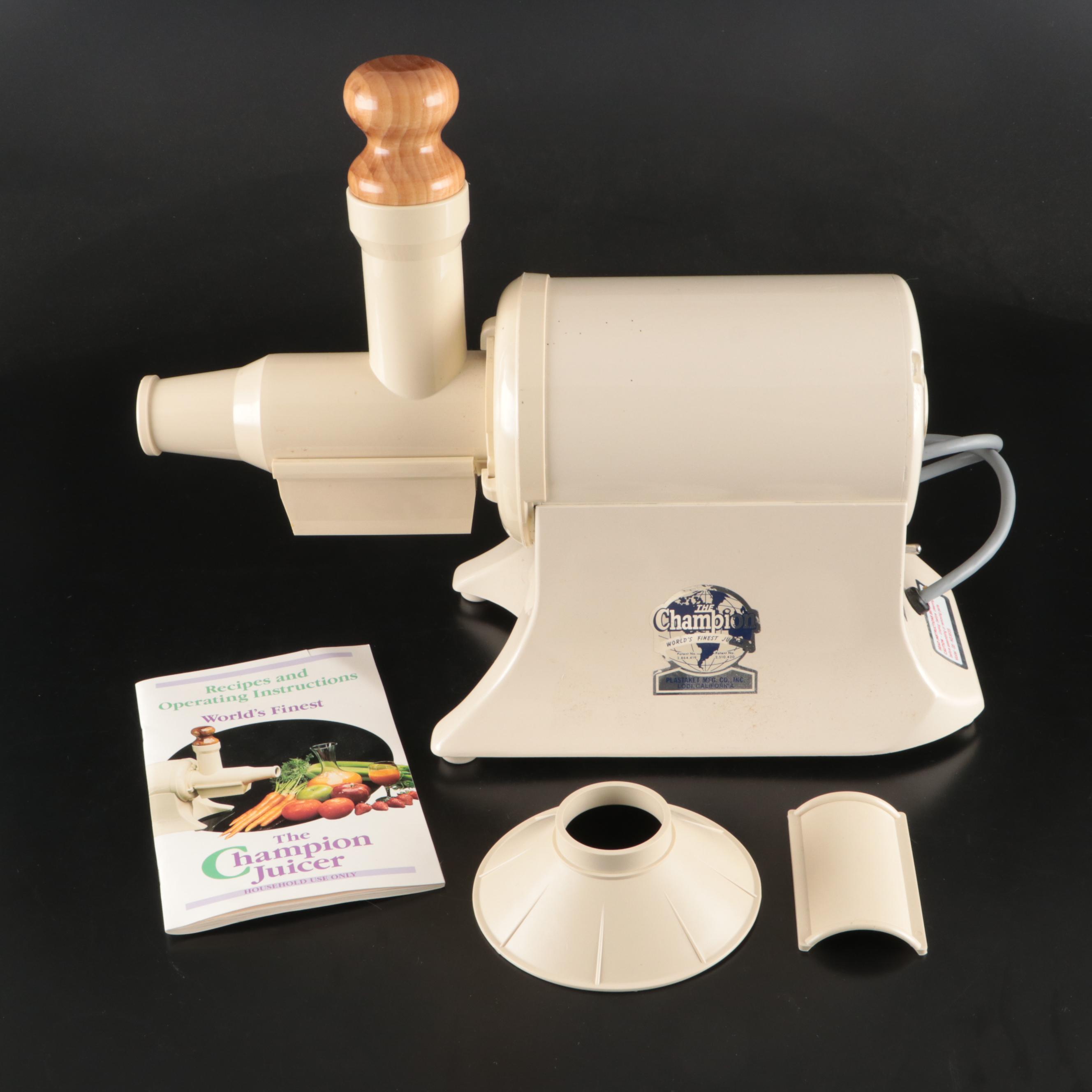 Plastaket Co. Champion Metal Juicer with Attachments and Booklet