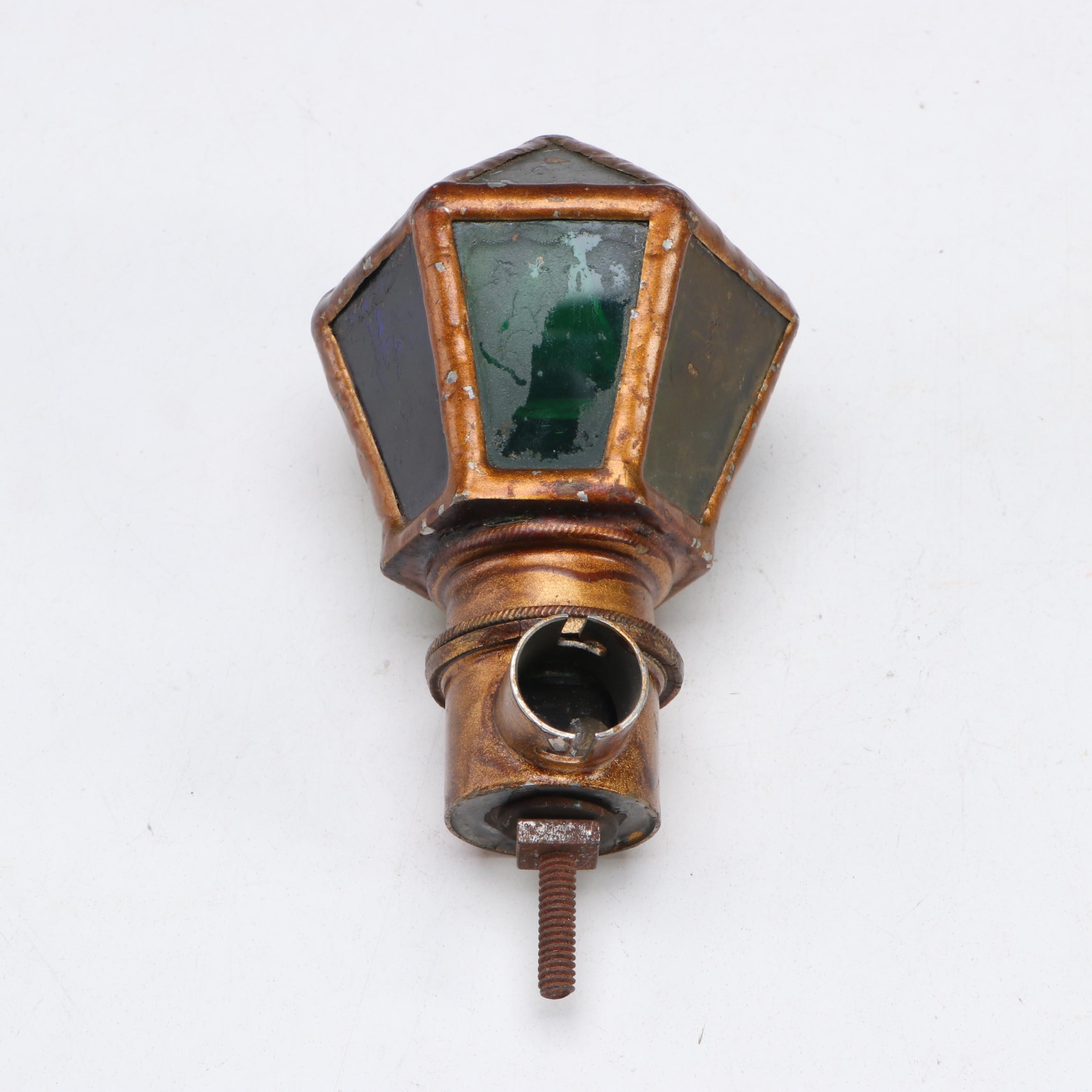 Stained Glass Cross and Lantern Shape Pillar Top Gas Light Fixtures