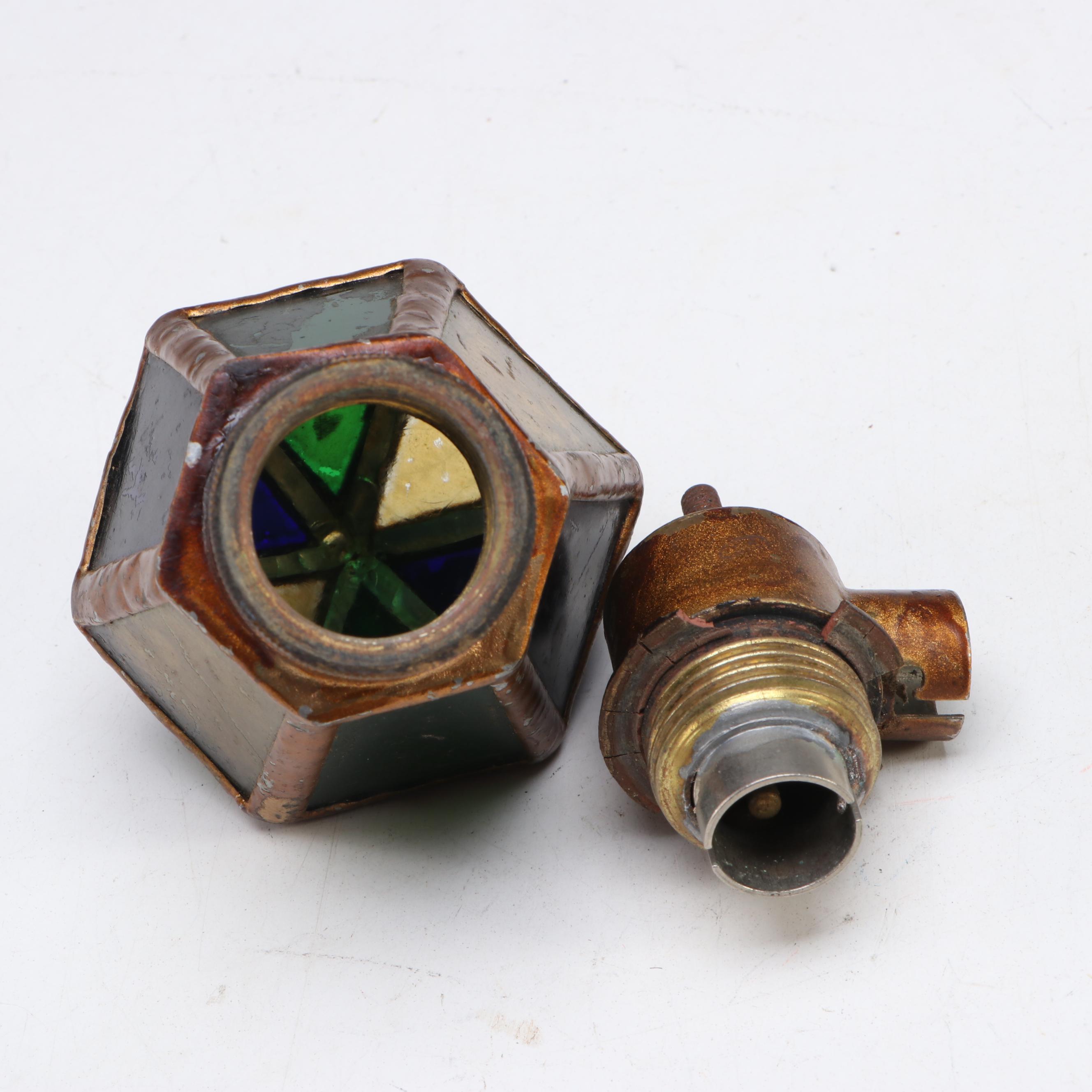 Stained Glass Cross and Lantern Shape Pillar Top Gas Light Fixtures