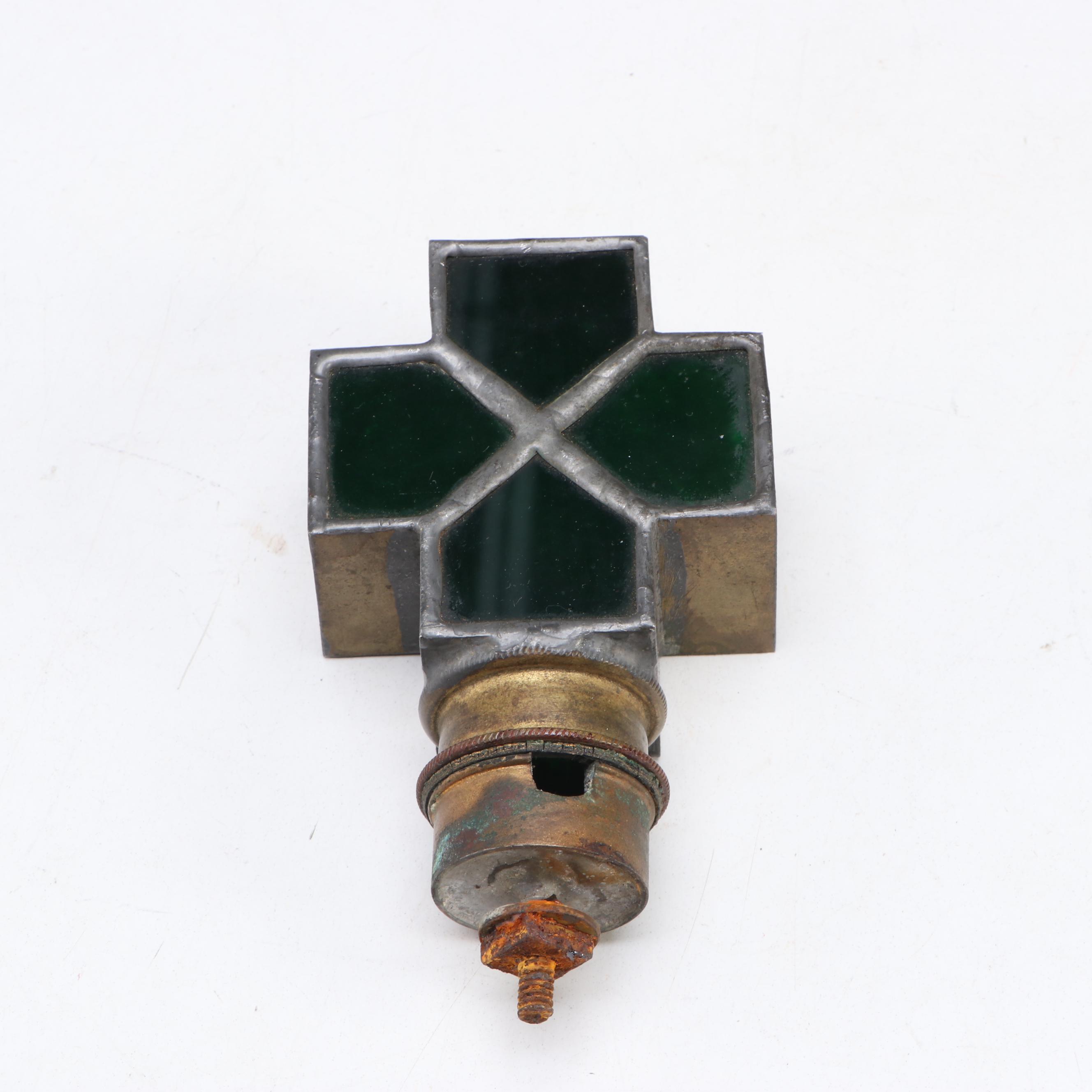 Stained Glass Cross and Lantern Shape Pillar Top Gas Light Fixtures