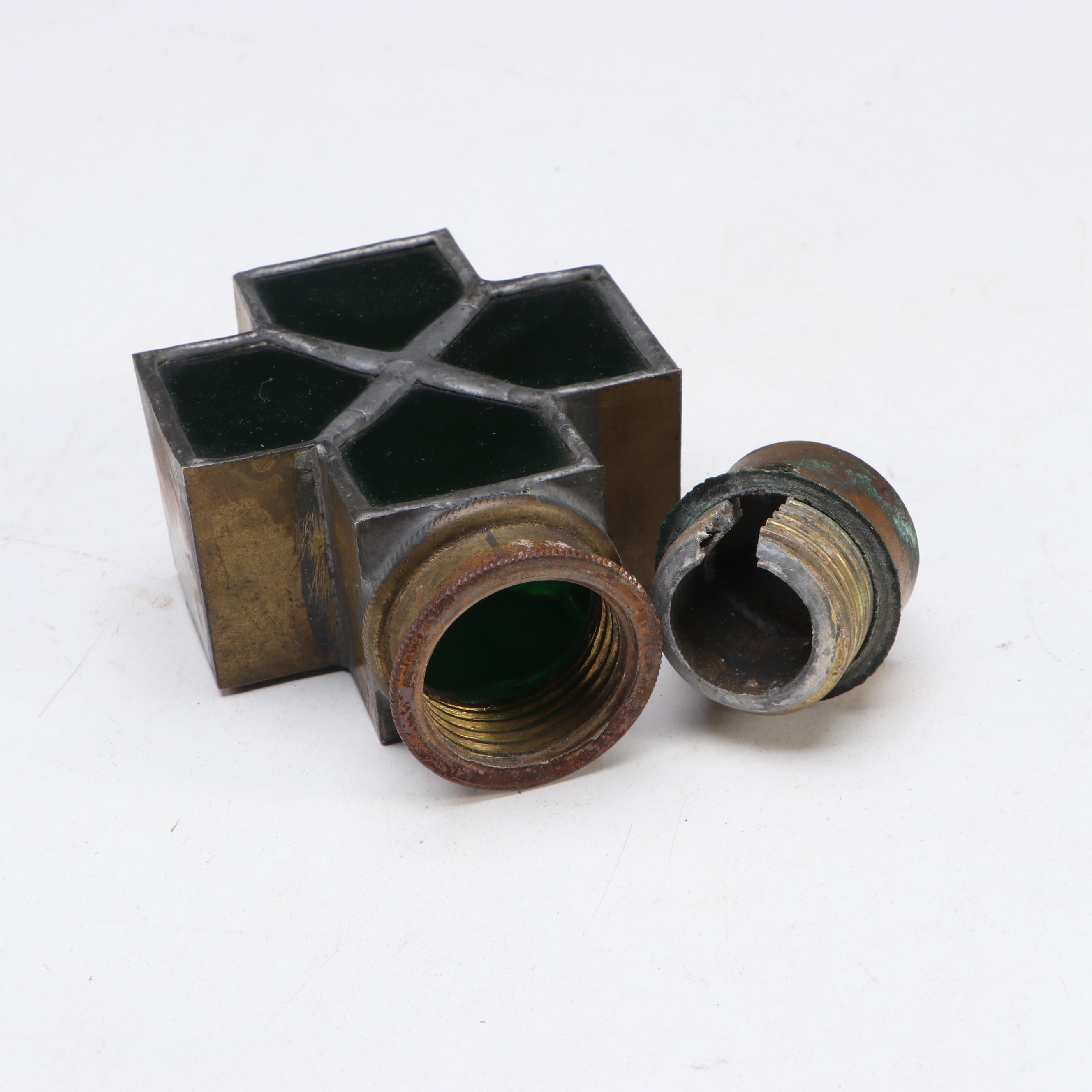 Stained Glass Cross and Lantern Shape Pillar Top Gas Light Fixtures