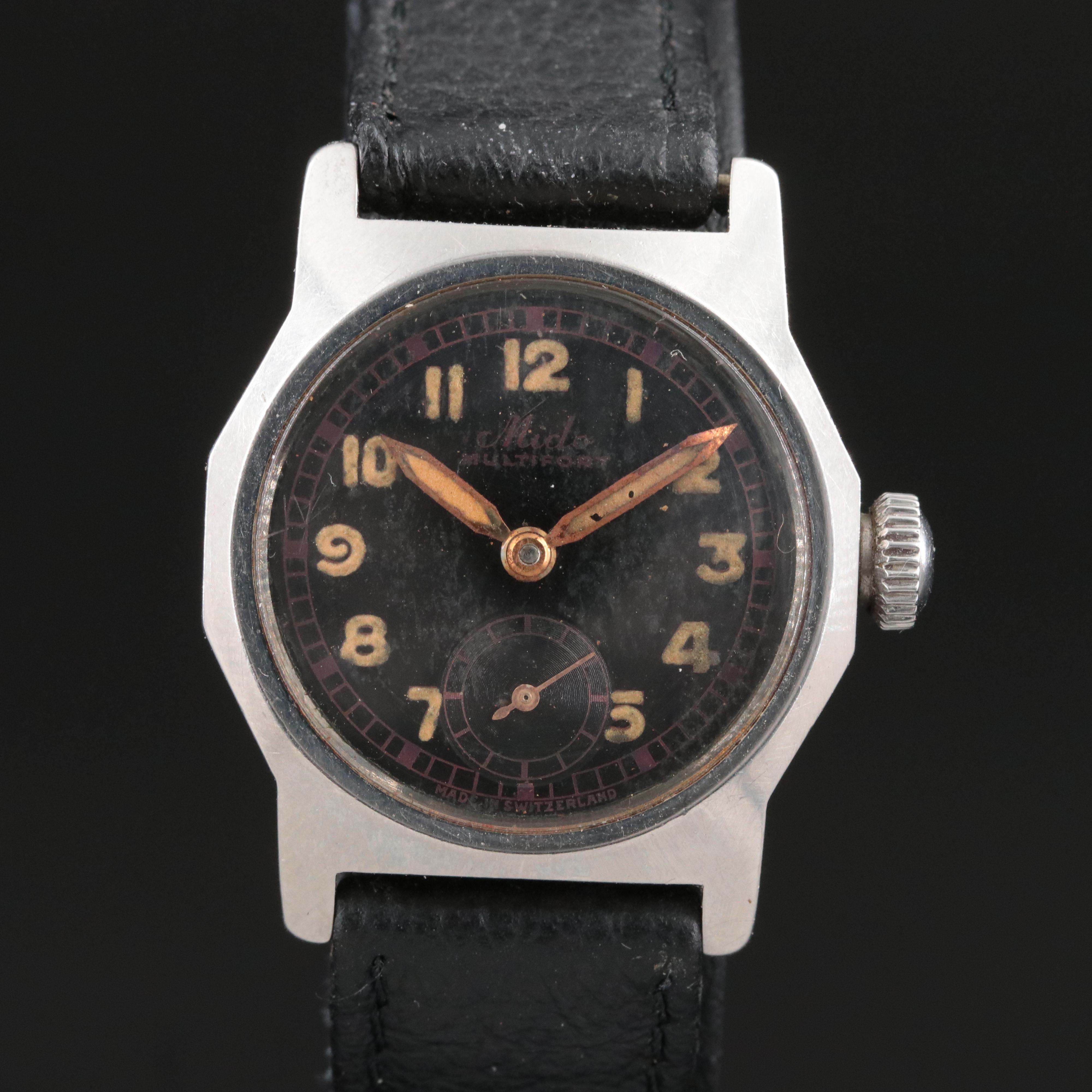 Vintage Mido Multifort Steel Stem Wind Watch