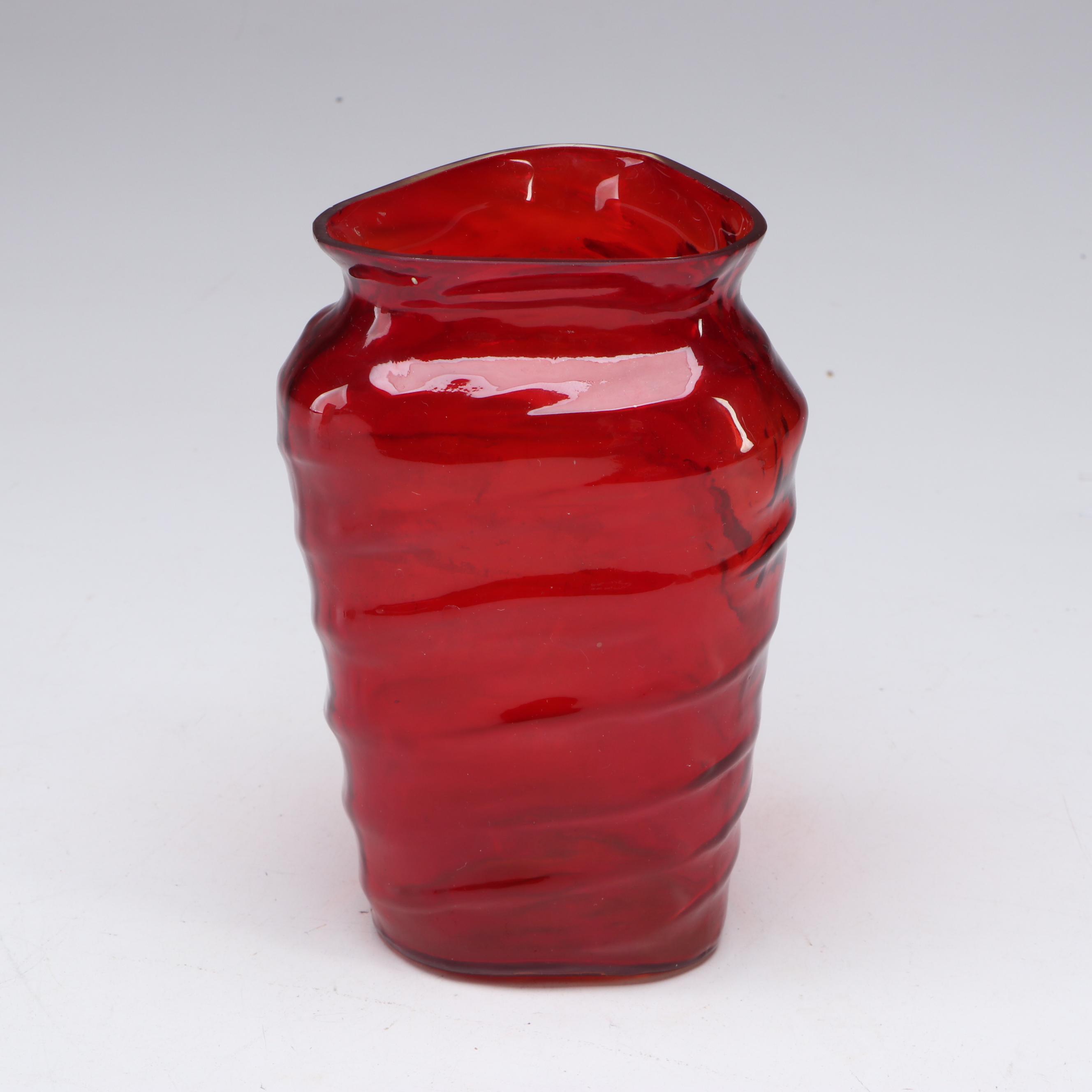 Signed Studio Glass Incalmo Bowl, Gold Reduction on Cranberry Glass Vase, More