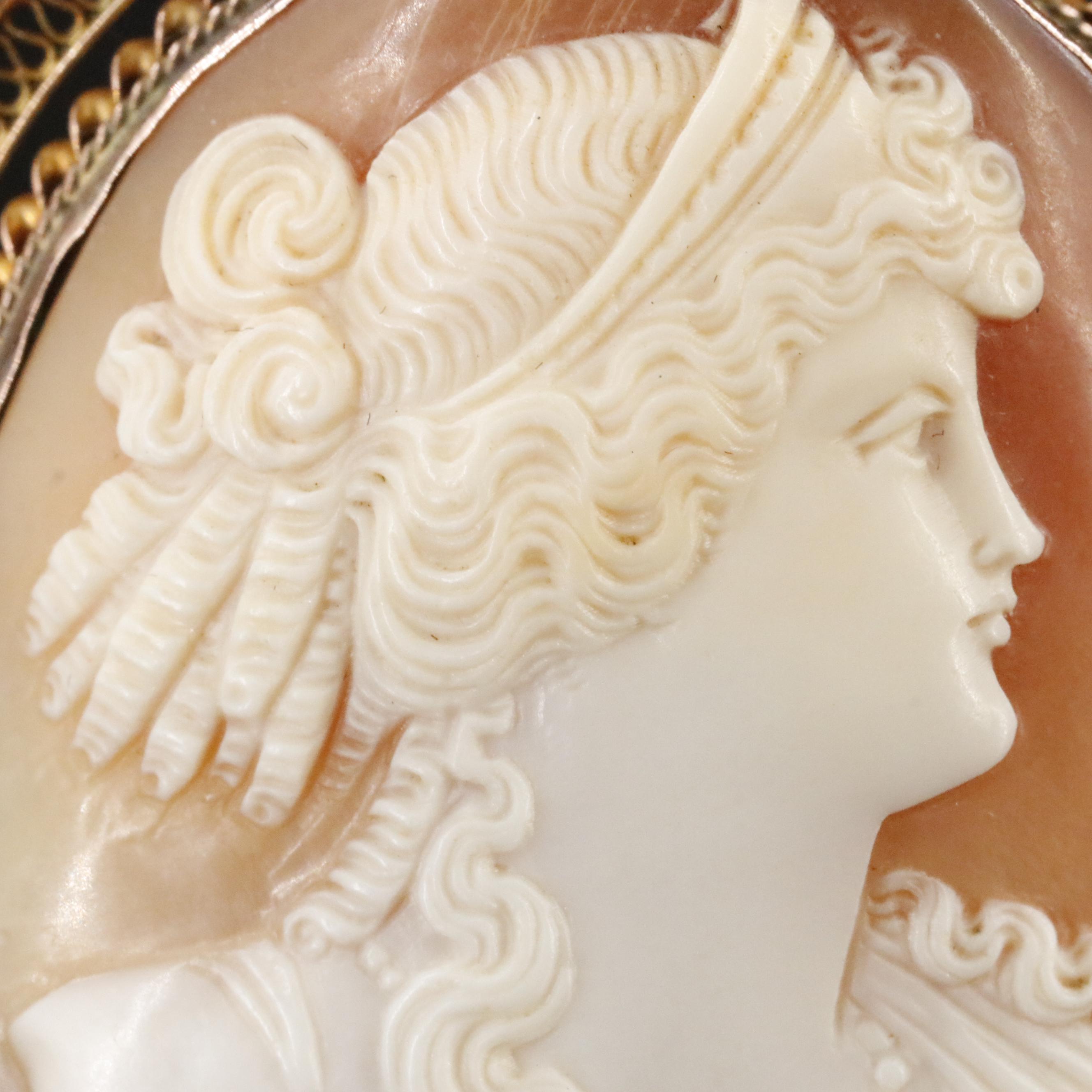 Vintage Greco-Roman Revival 10K Shell Cameo Converter Brooch and Earrings