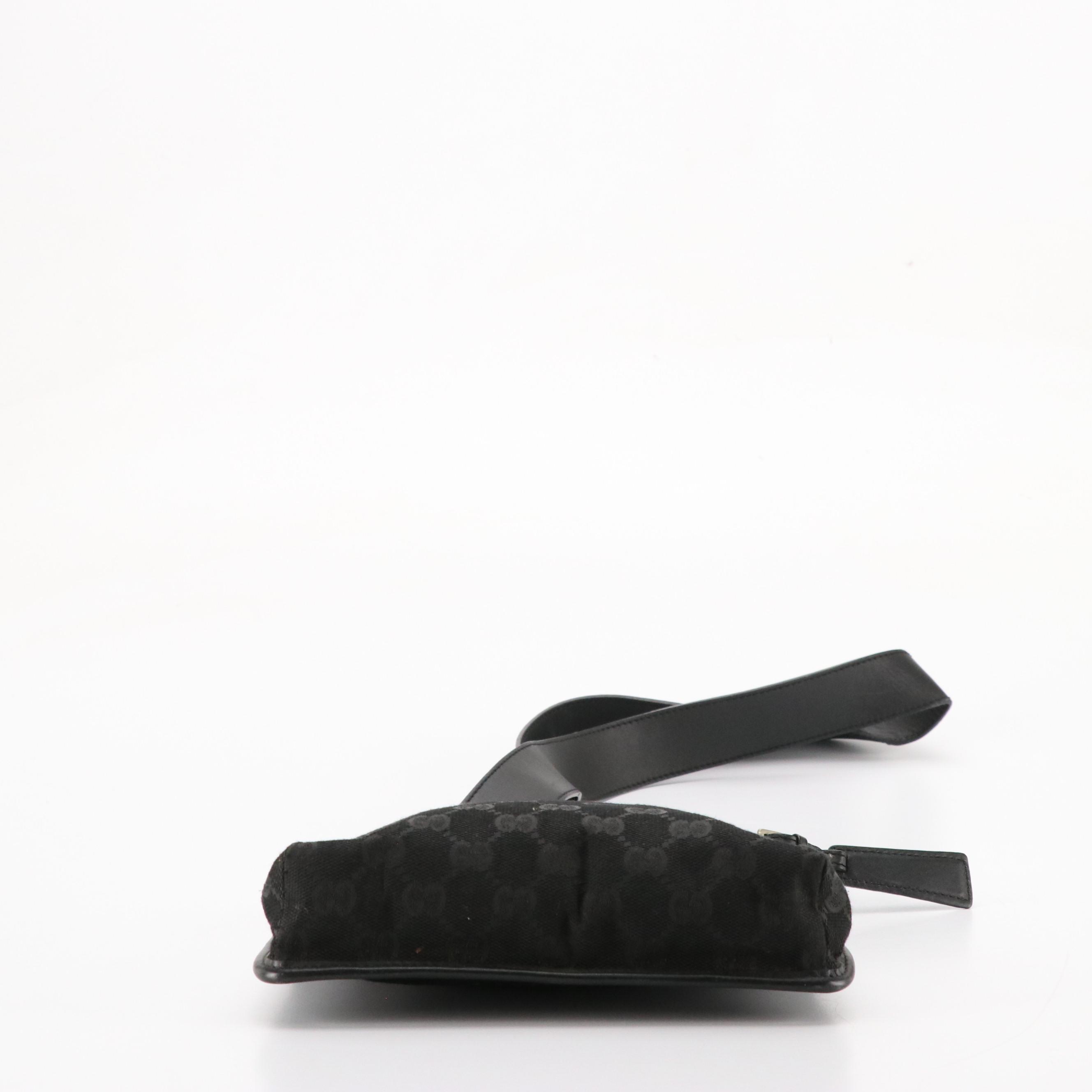 Gucci Black GG Jacquard and Leather Crossbody Bag