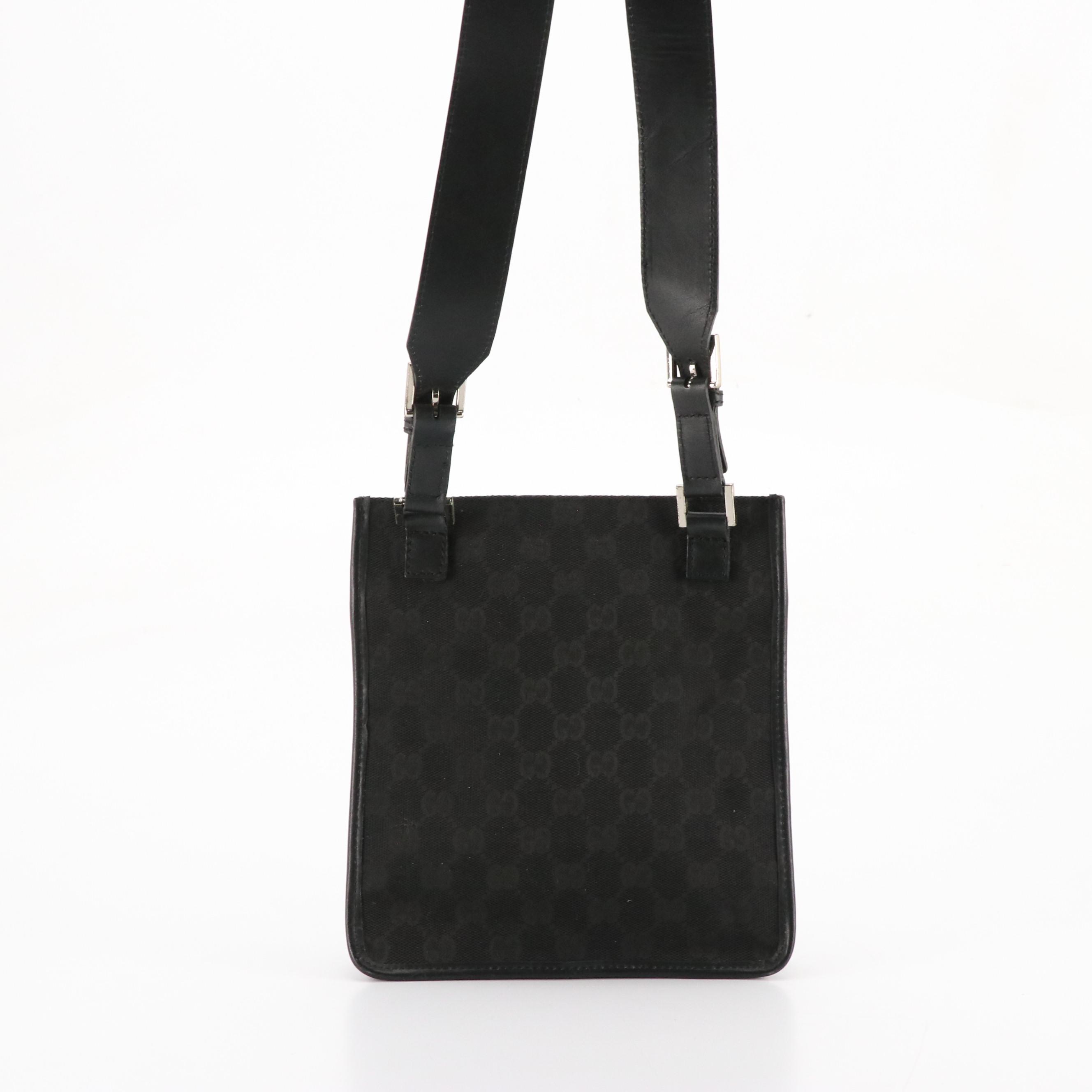 Gucci Black GG Jacquard and Leather Crossbody Bag