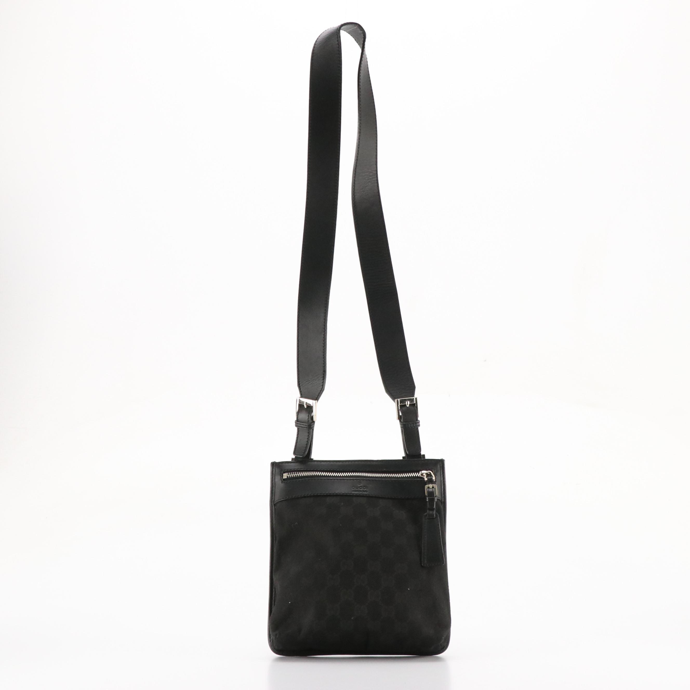 Gucci Black GG Jacquard and Leather Crossbody Bag