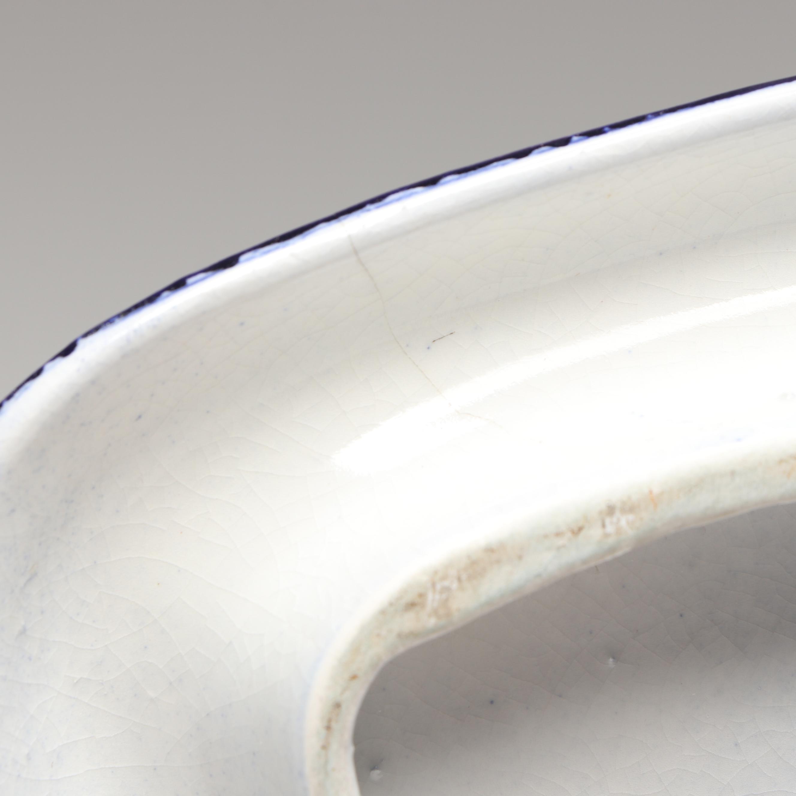 English Antique Flow Blue Floral Stoneware Cheese Keeper