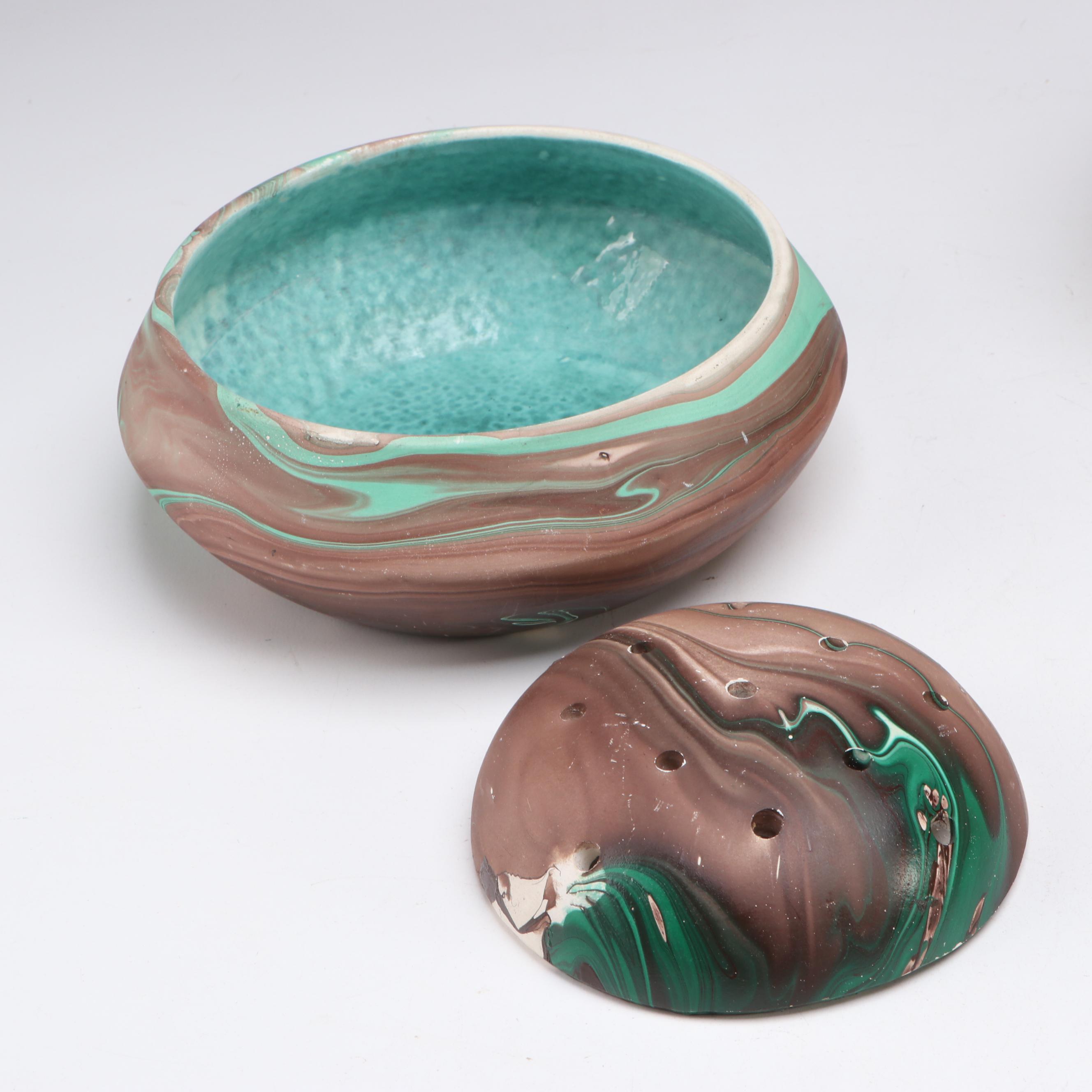 Montana and Other Marbled Ceramic Planters, Vases, and Flower Frog