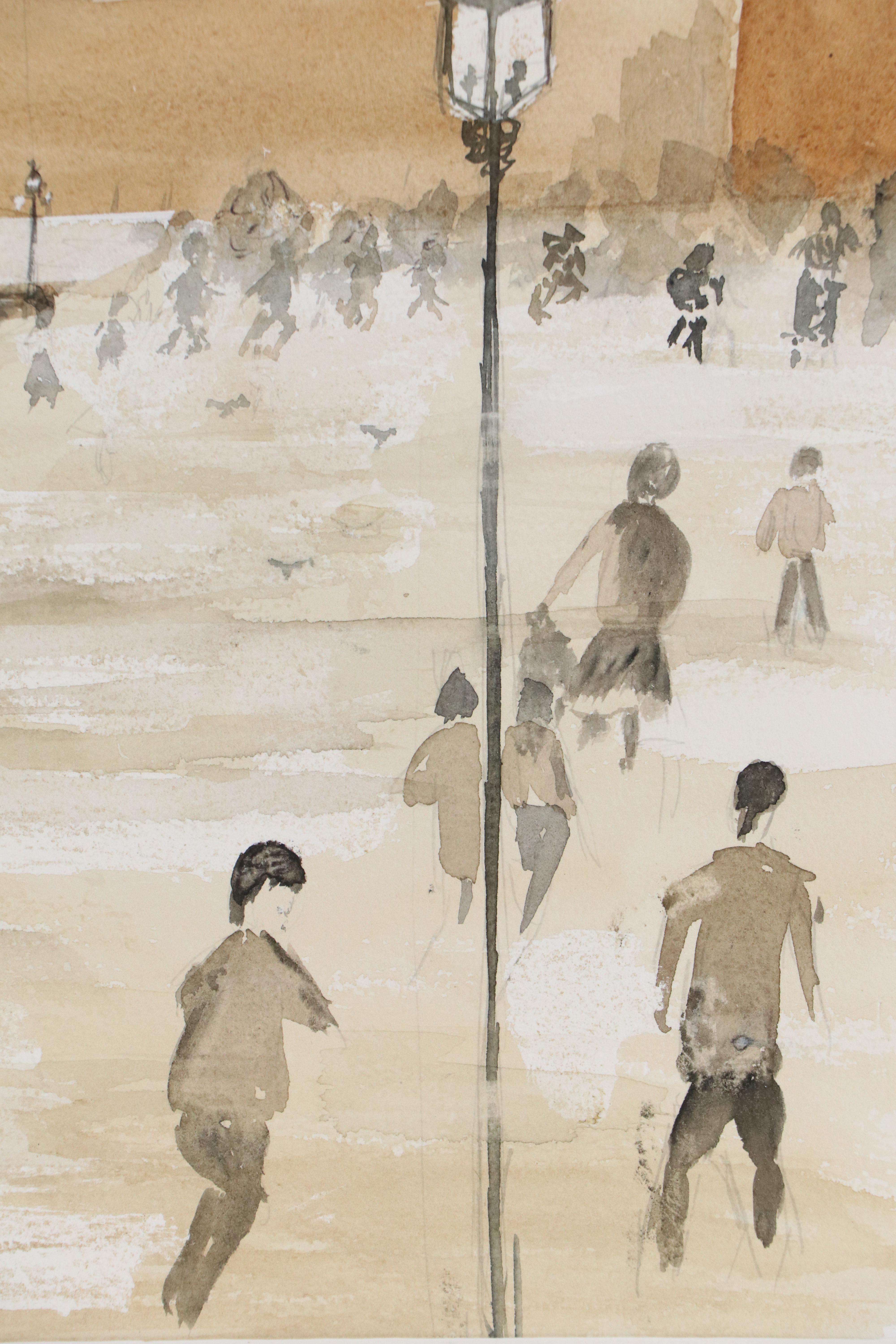 D. DeMeo Watercolor Painting of Venetian Lagoon and Gondolas, 1997