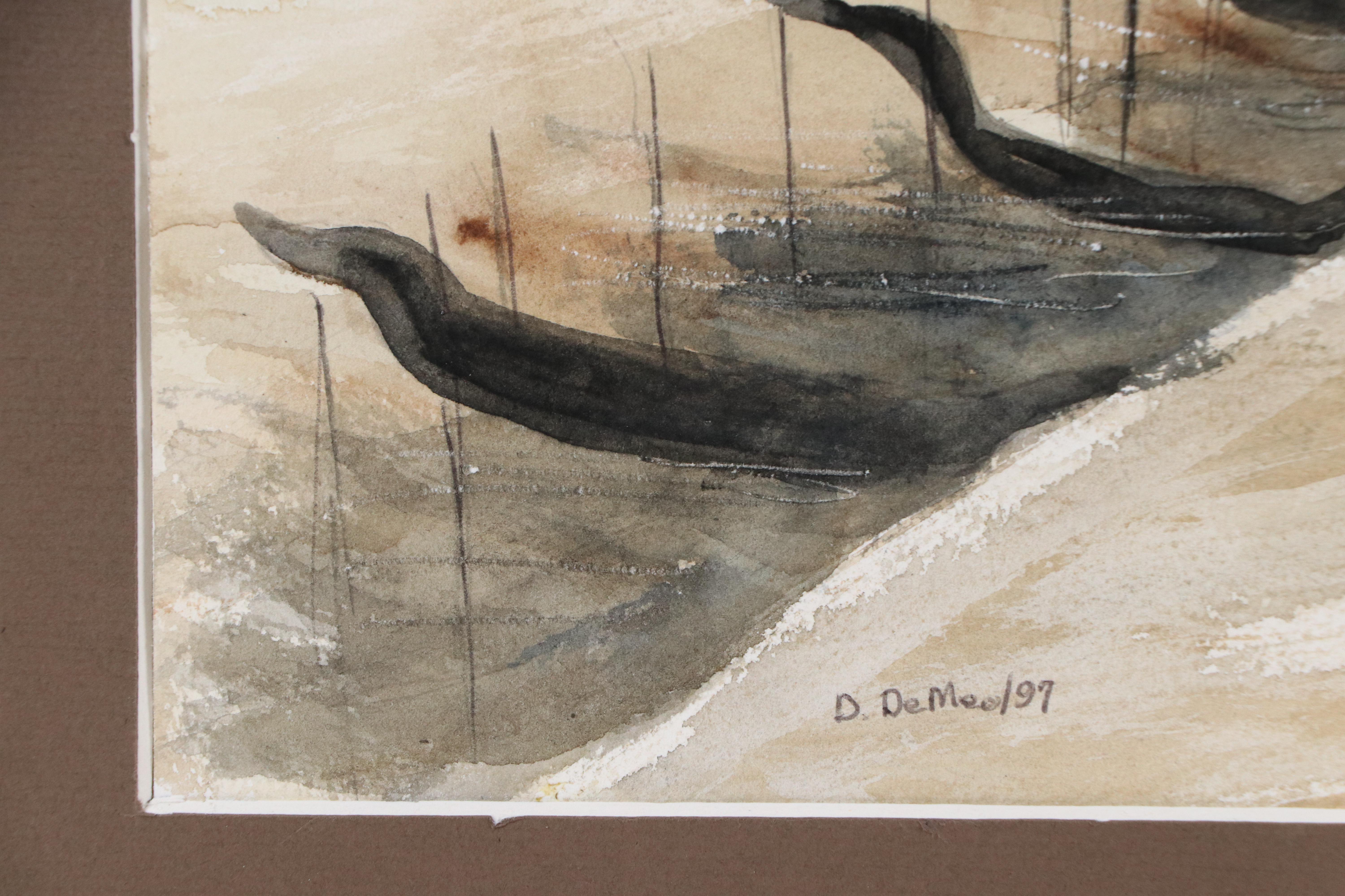 D. DeMeo Watercolor Painting of Venetian Lagoon and Gondolas, 1997