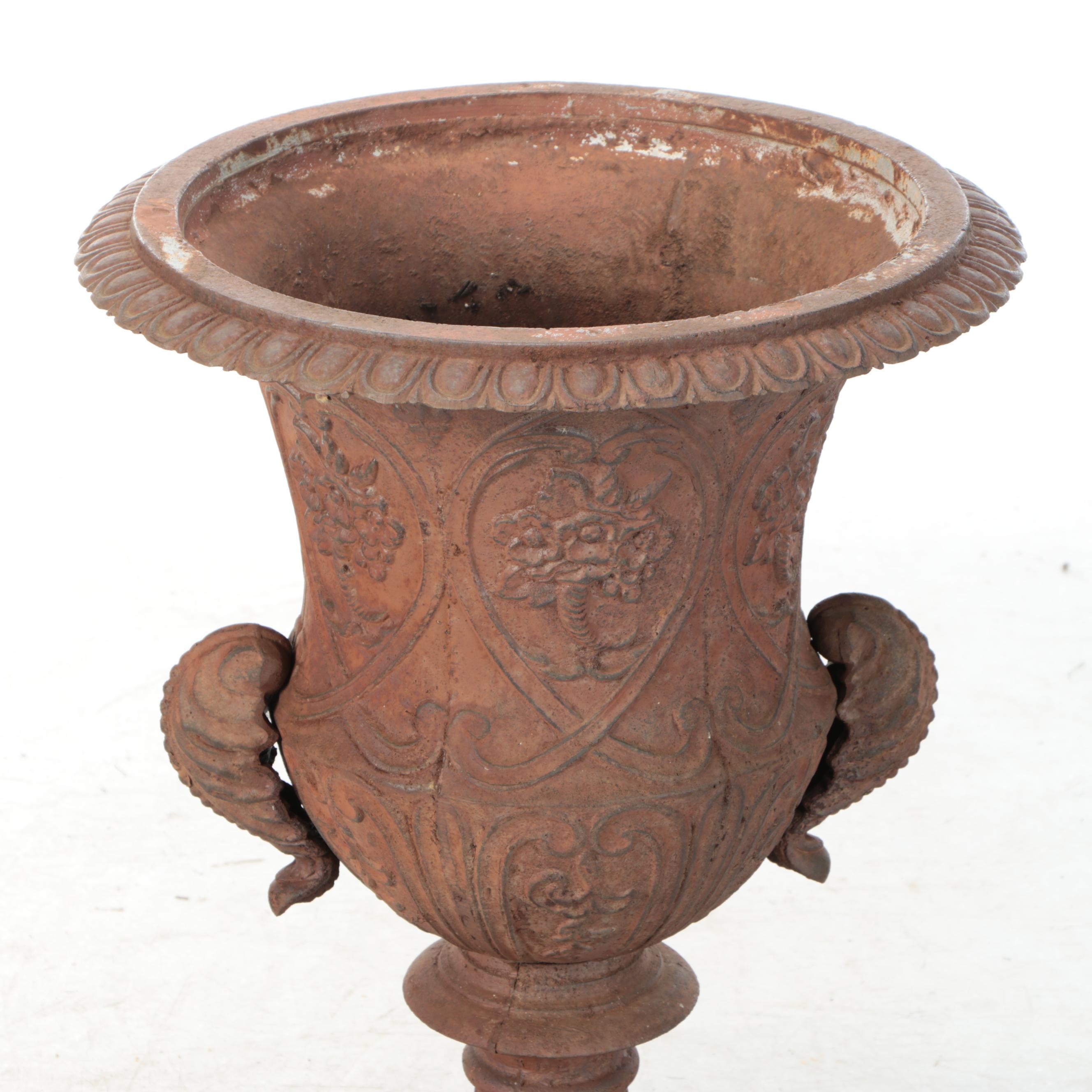 Neoclassical Style Low-Handled Cast Iron Garden Urn