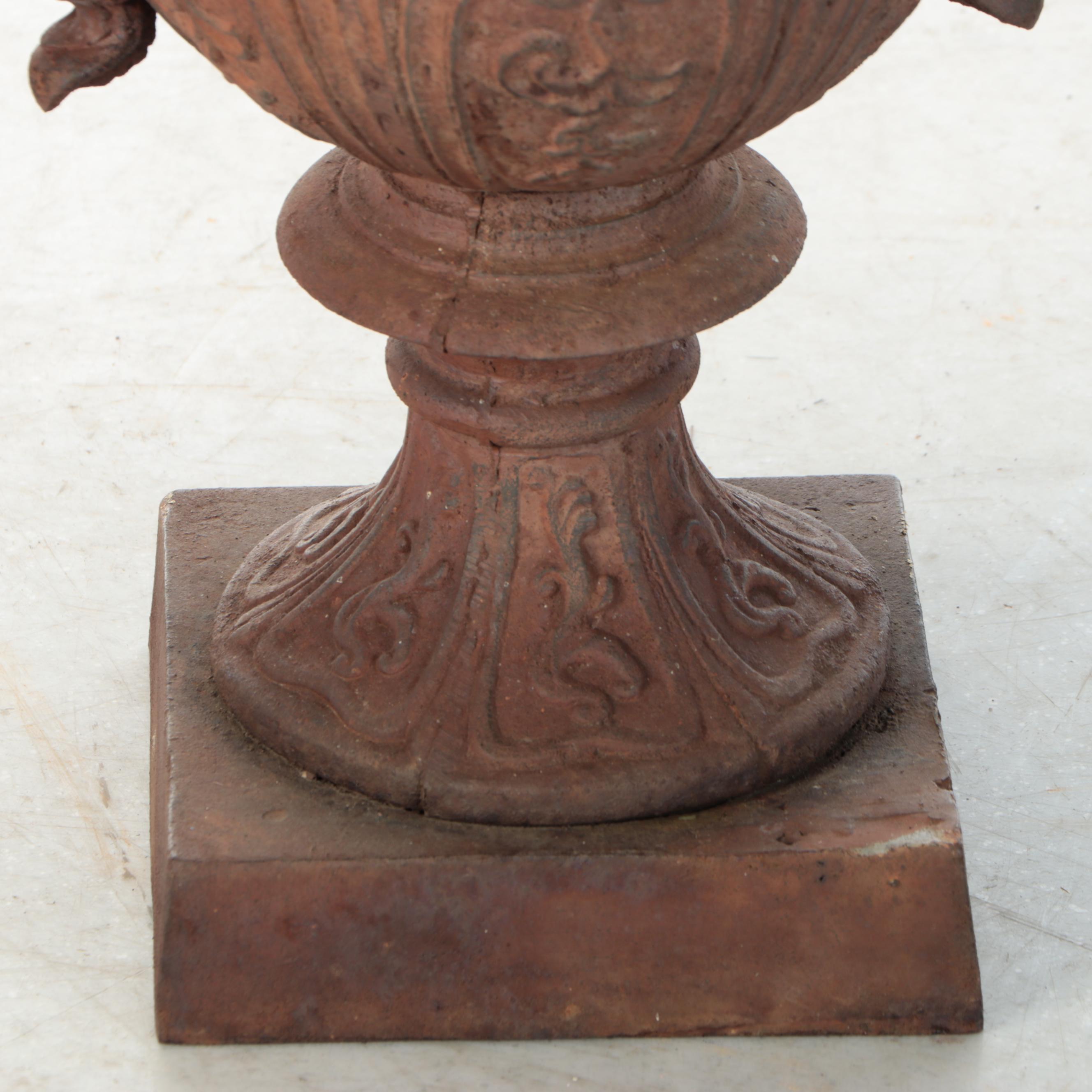 Neoclassical Style Low-Handled Cast Iron Garden Urn