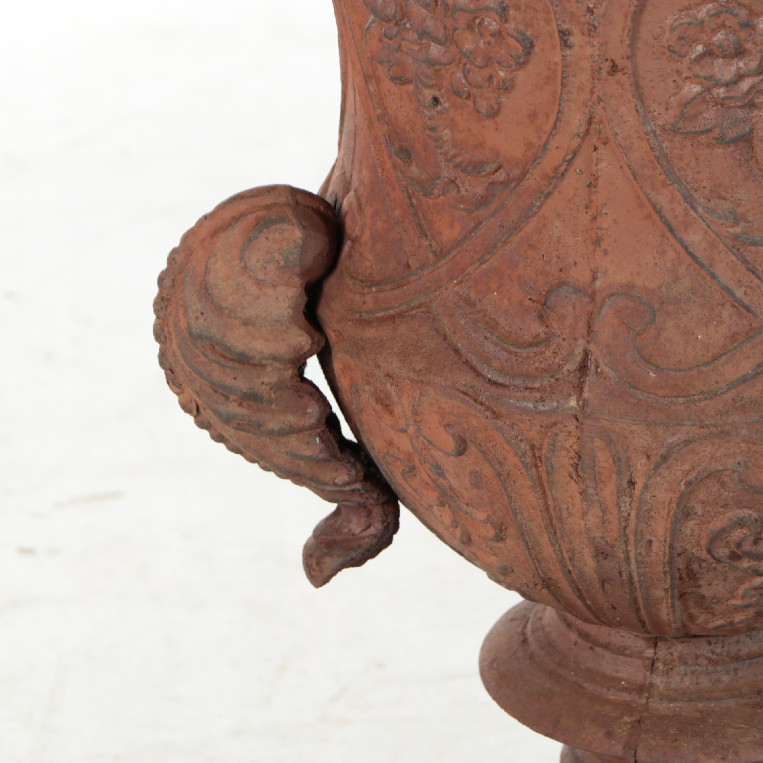 Neoclassical Style Low-Handled Cast Iron Garden Urn