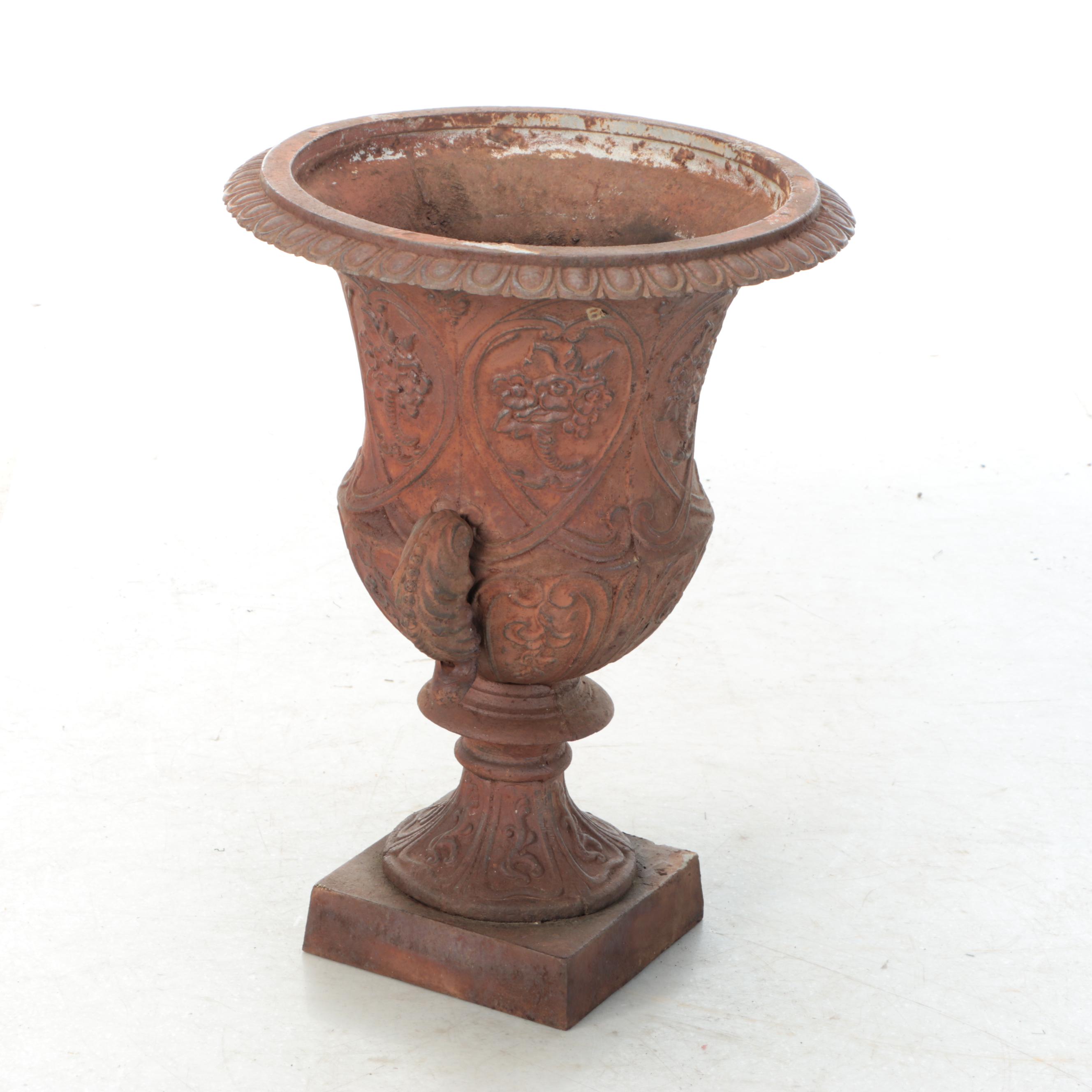 Neoclassical Style Low-Handled Cast Iron Garden Urn