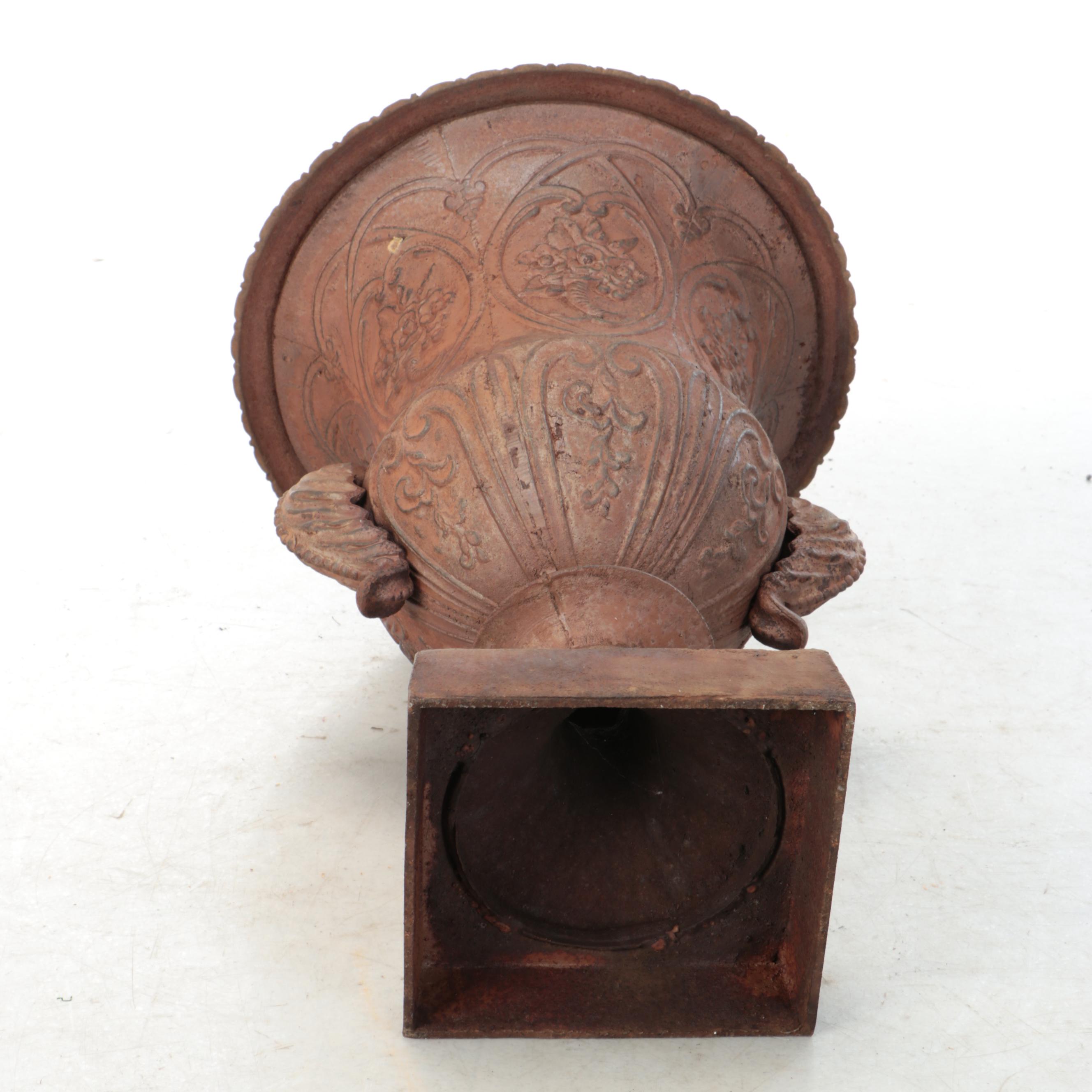 Neoclassical Style Low-Handled Cast Iron Garden Urn