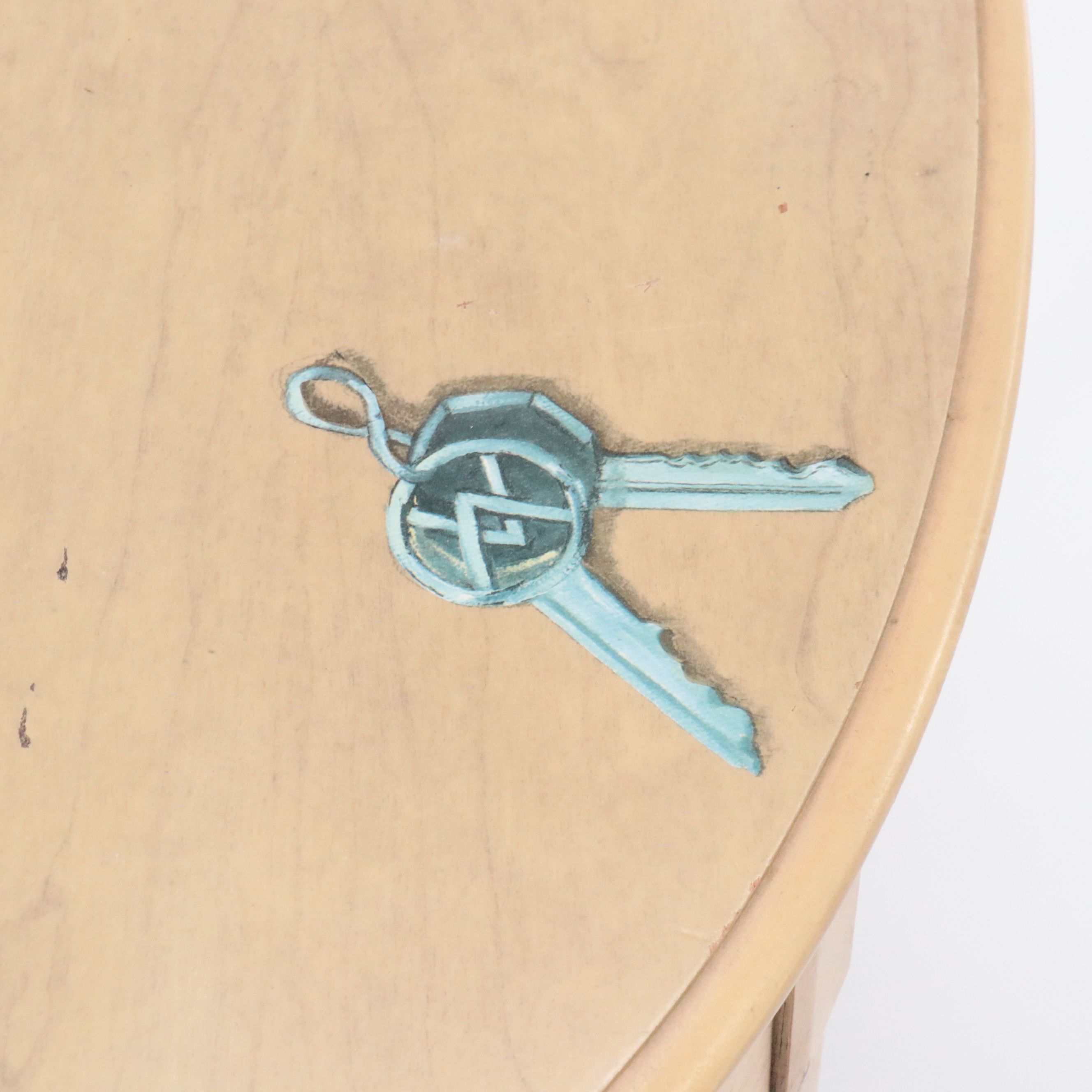 Pair of Bombay Co. Paint-Decorated Demilune Hall Tables