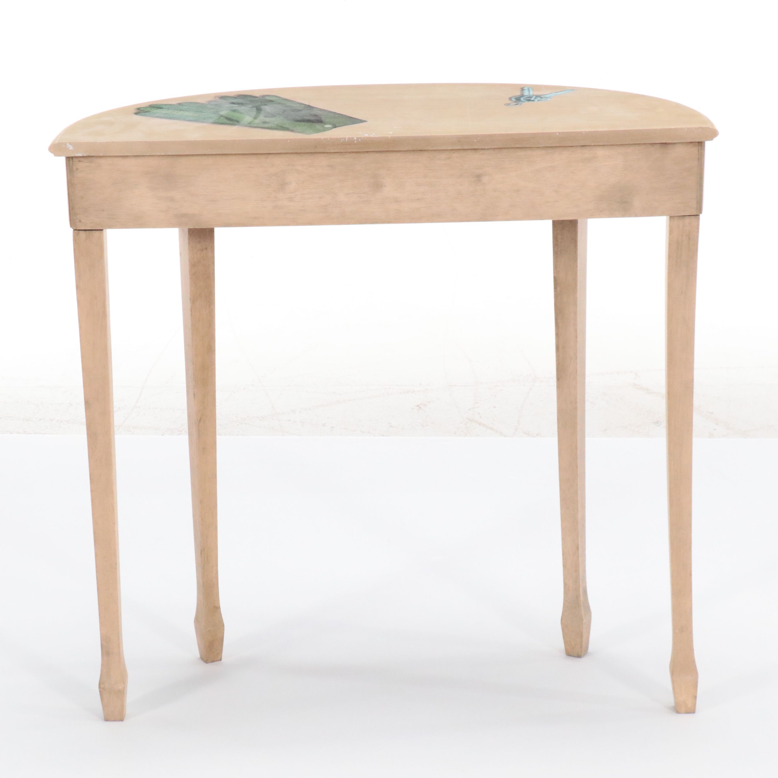 Pair of Bombay Co. Paint-Decorated Demilune Hall Tables