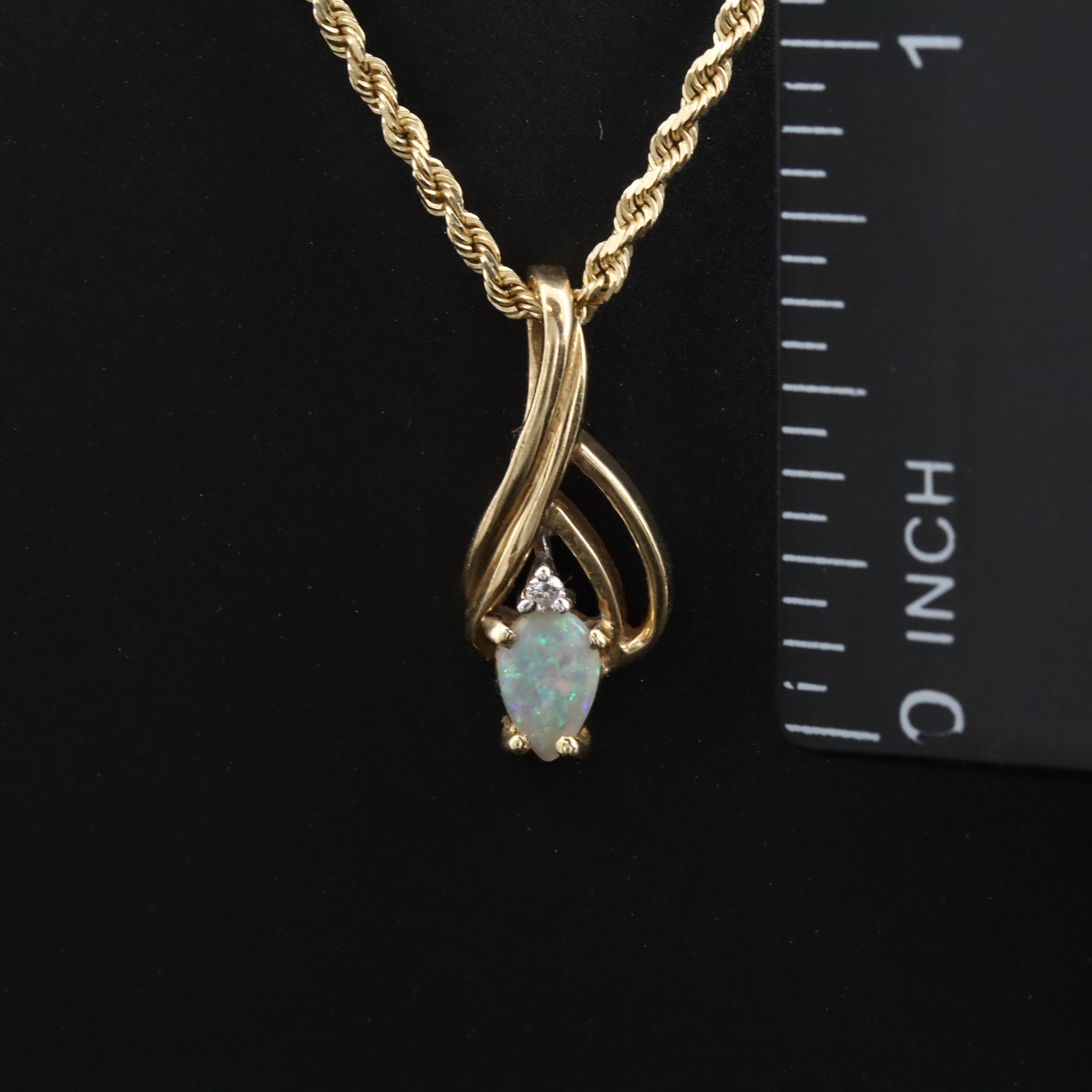 Vintage 14K Opal and Diamond Gemstone Necklace