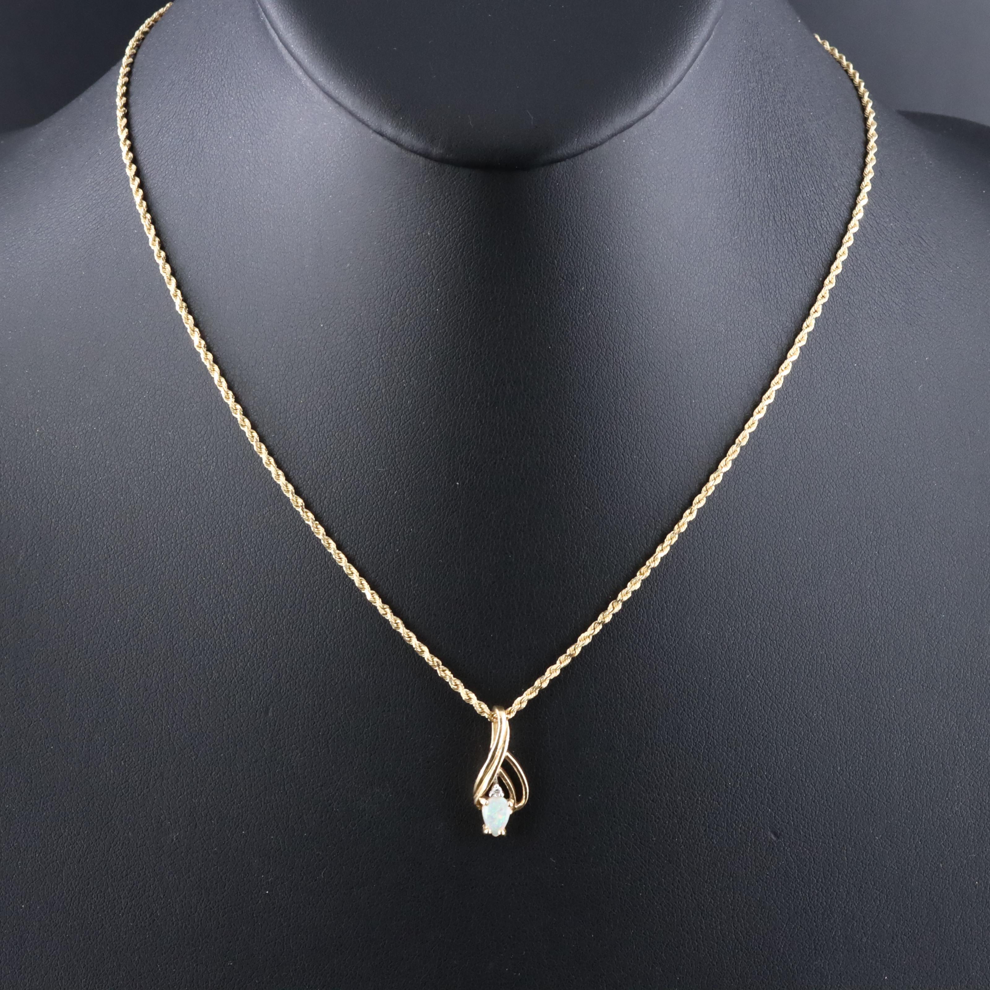 Vintage 14K Opal and Diamond Gemstone Necklace