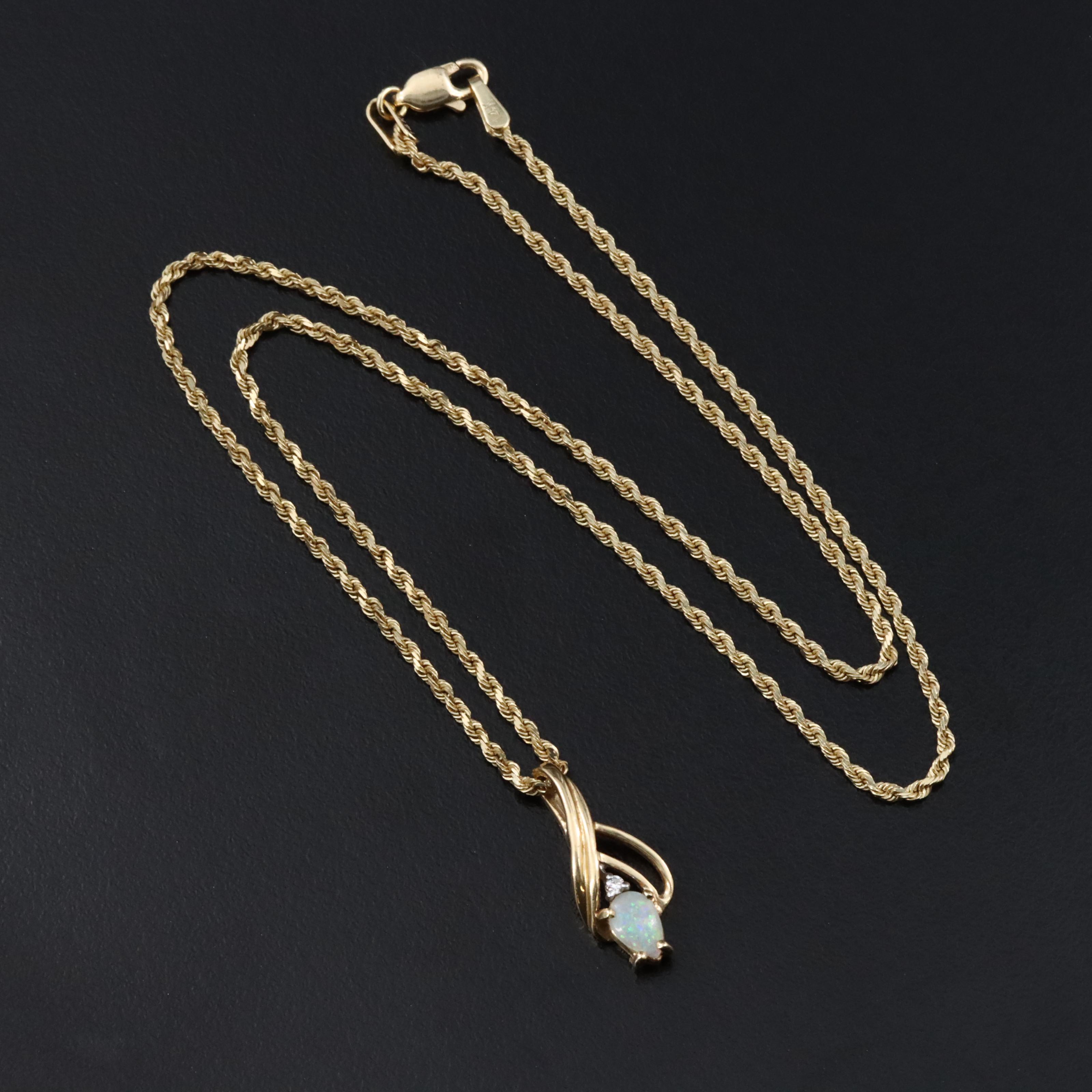 Vintage 14K Opal and Diamond Gemstone Necklace