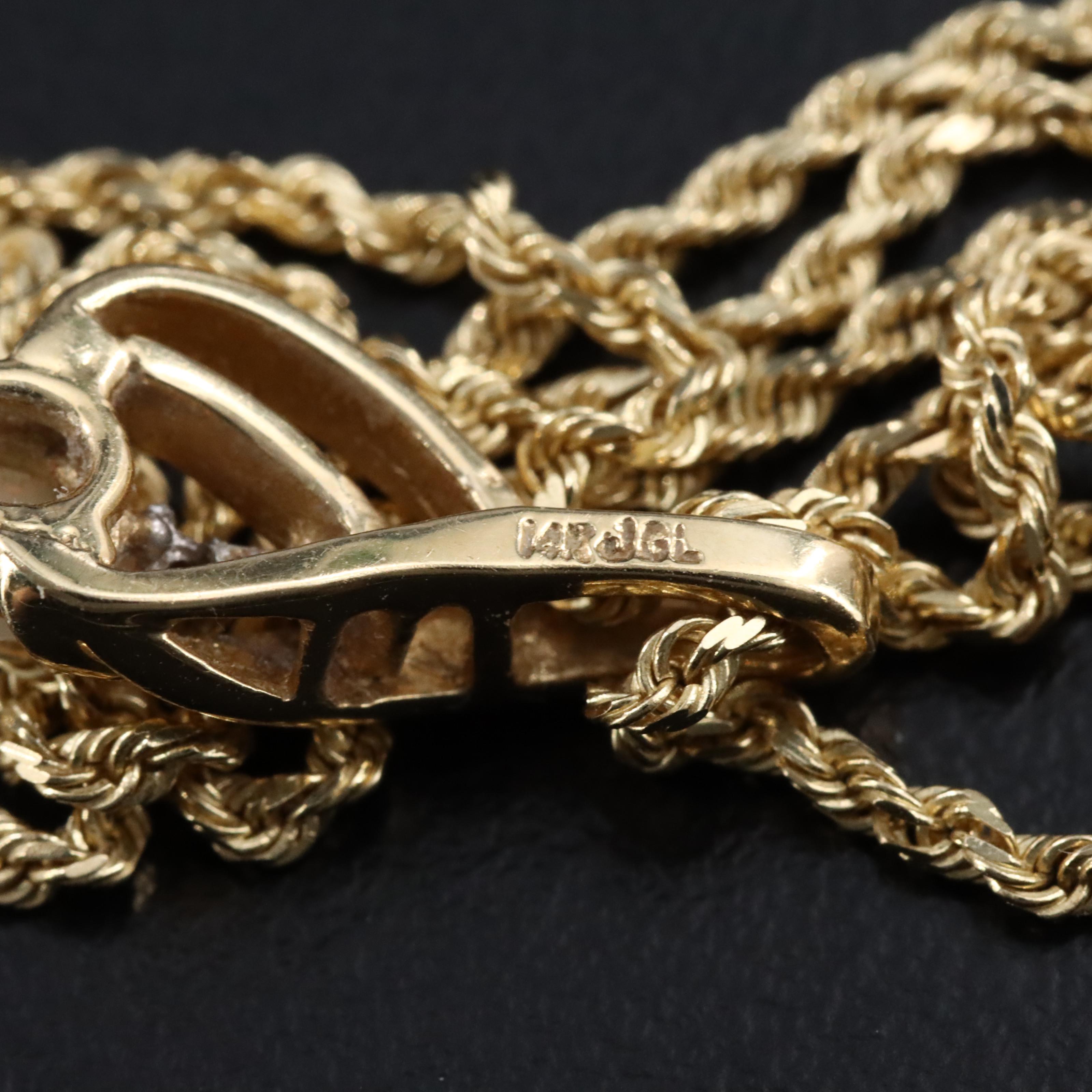 Vintage 14K Opal and Diamond Gemstone Necklace