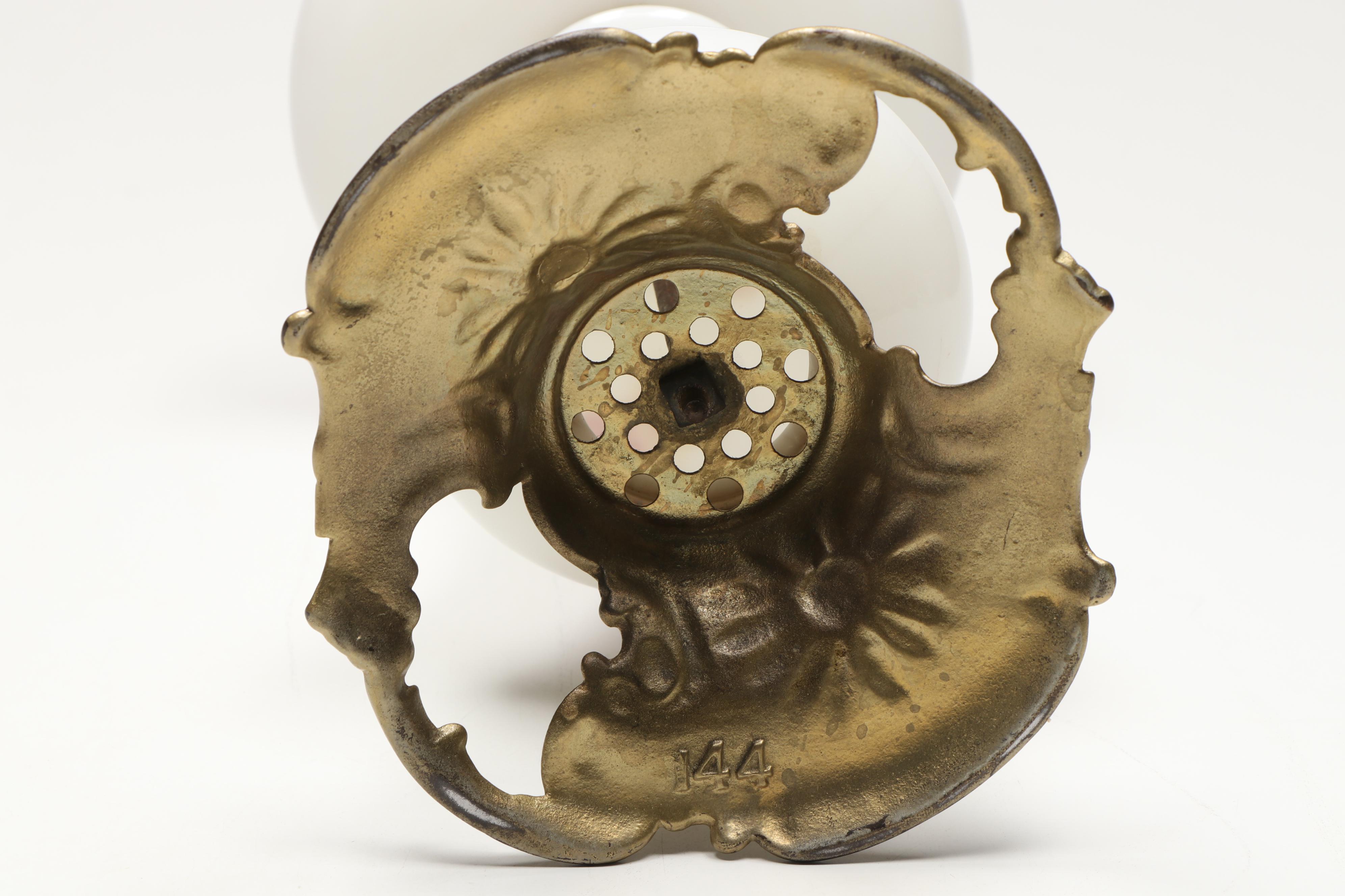 Vintage Floral Milk Glass and Brass Oil Lamp