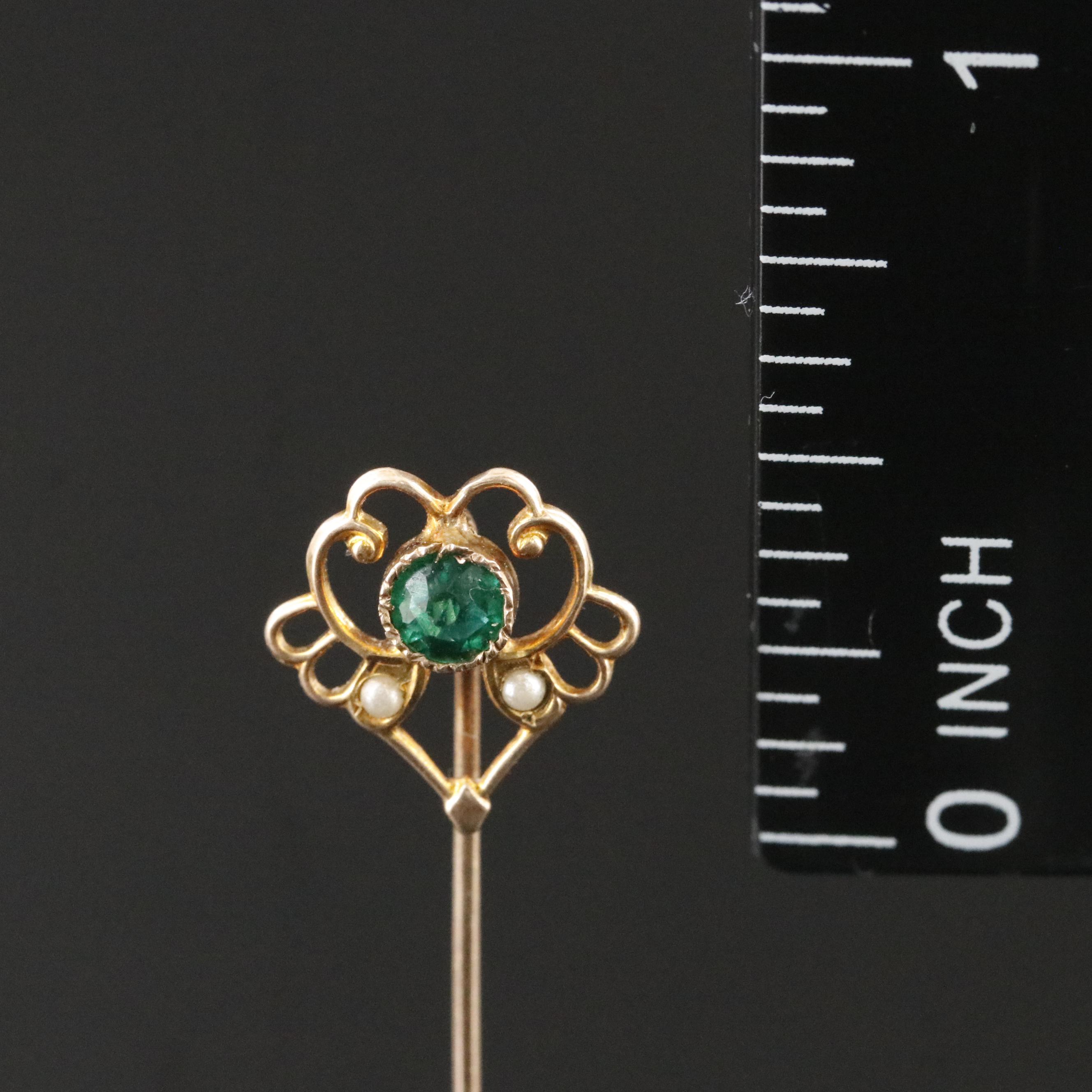 Early 1900s 10K Glass and Faux Pearl Stickpin