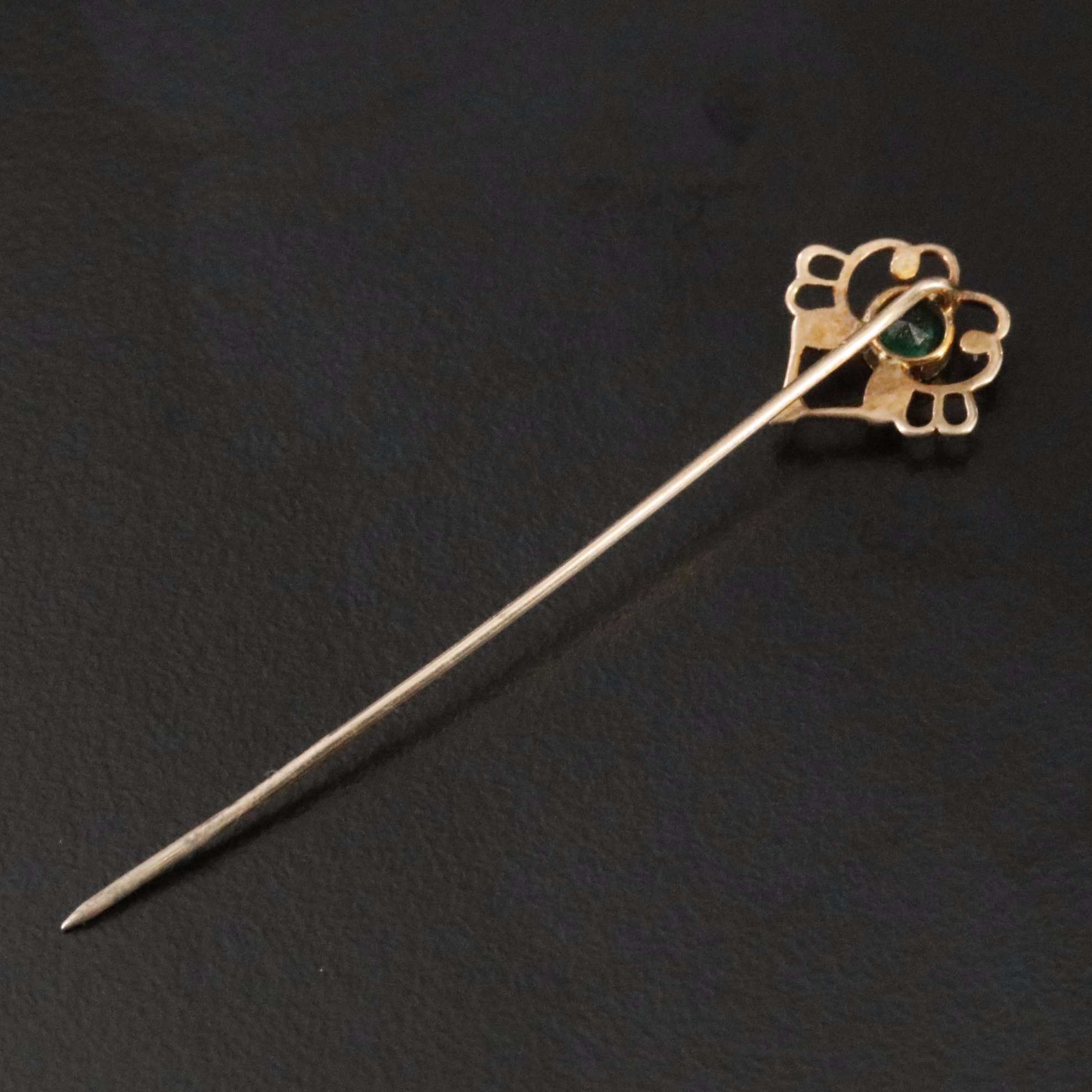 Early 1900s 10K Glass and Faux Pearl Stickpin