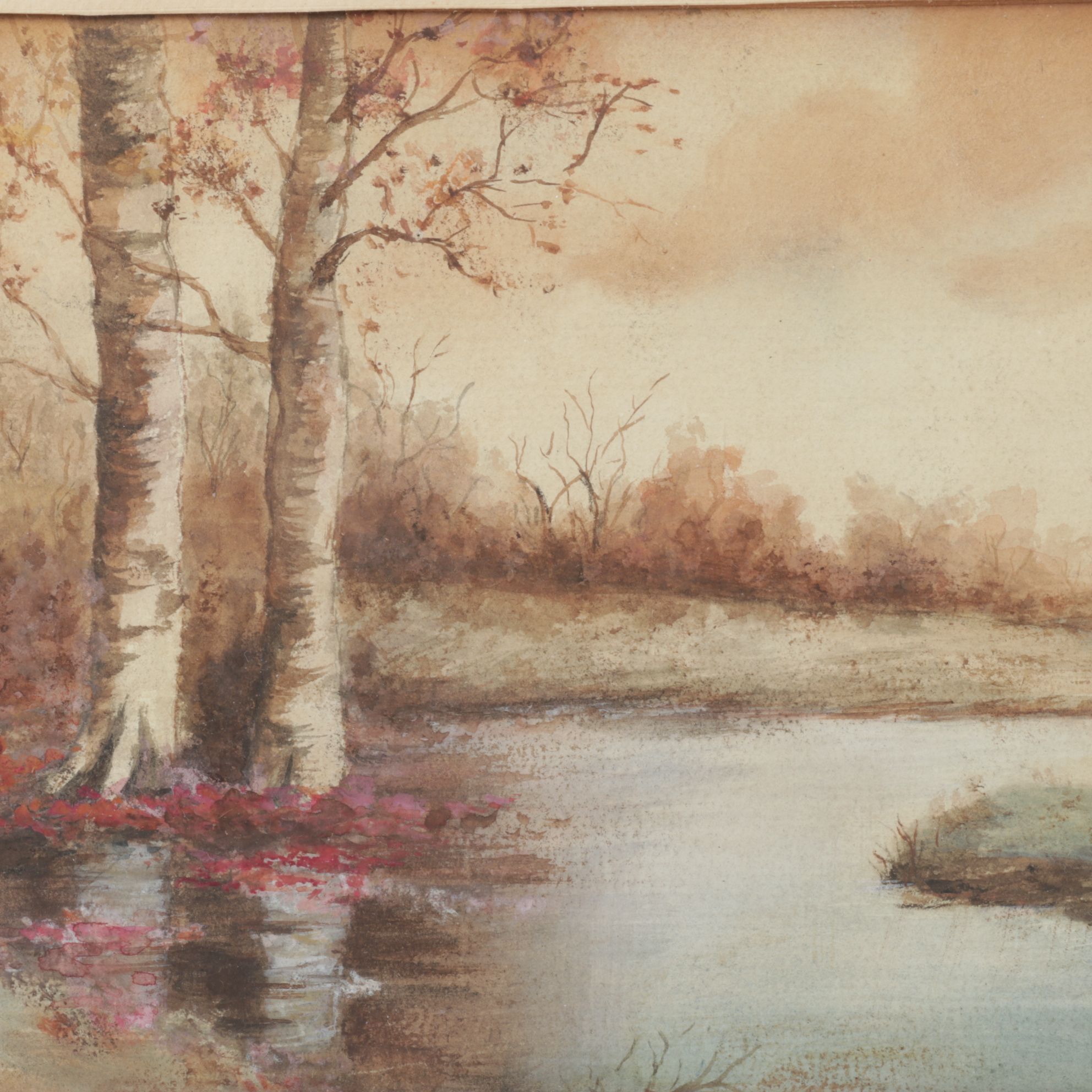 B. Warren Impressionist Watercolor Landscape Painting of a Riverbend in Autumn