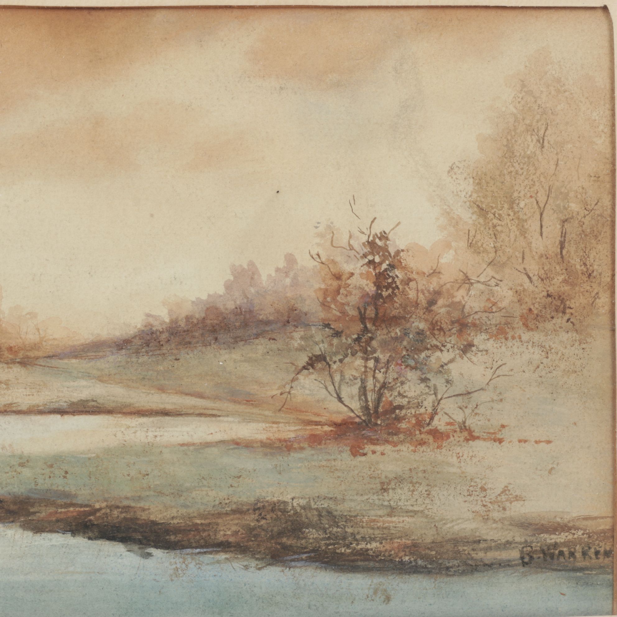 B. Warren Impressionist Watercolor Landscape Painting of a Riverbend in Autumn
