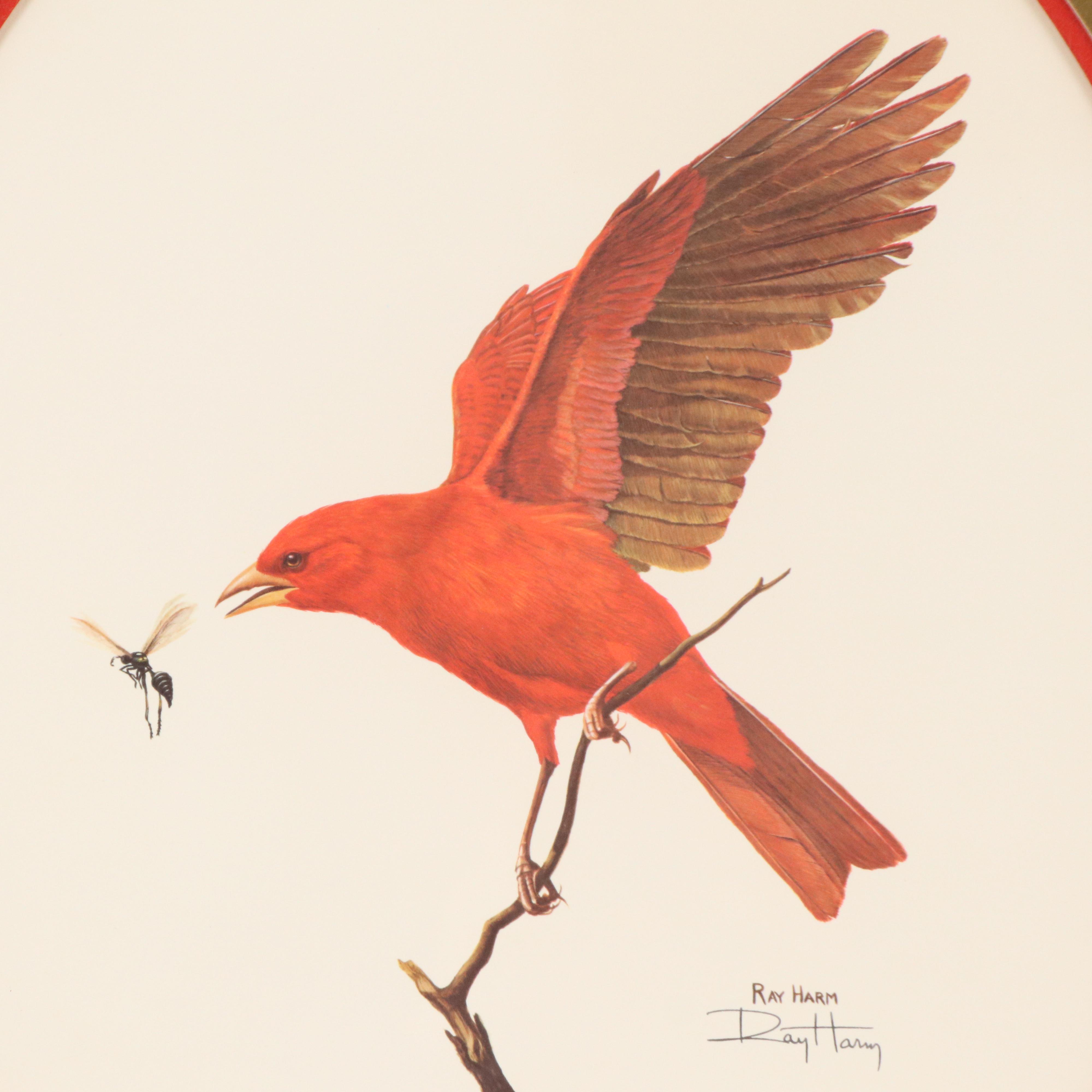 Ray Harm Offset Lithographs "Cardinal" and "Summer Tanager," Mid to Late 20th C.