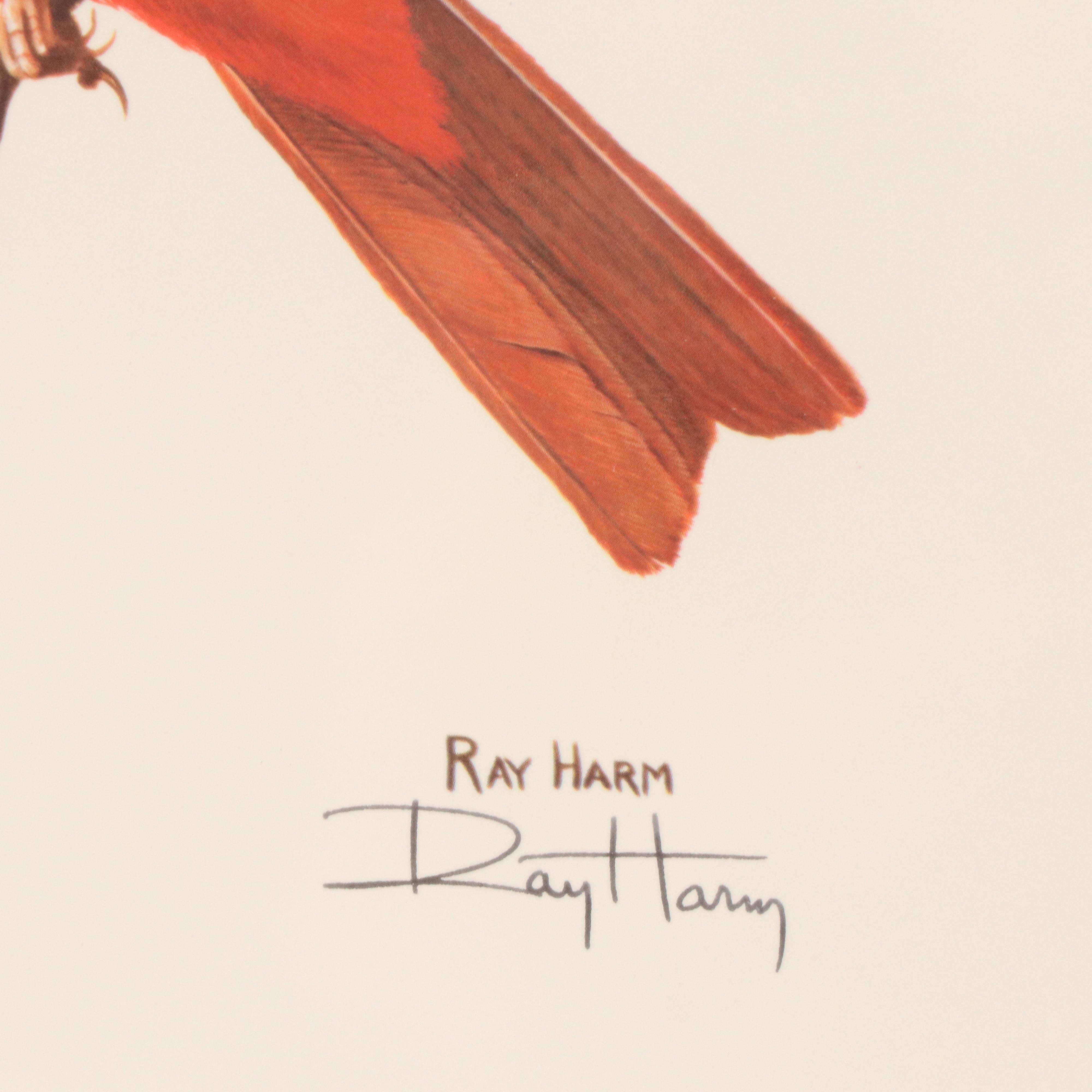 Ray Harm Offset Lithographs "Cardinal" and "Summer Tanager," Mid to Late 20th C.